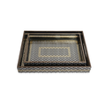 Wooden Zig-zag Gloden & Black  Serving Tray  Set of 2 with Gold Engraving (Rectangular)