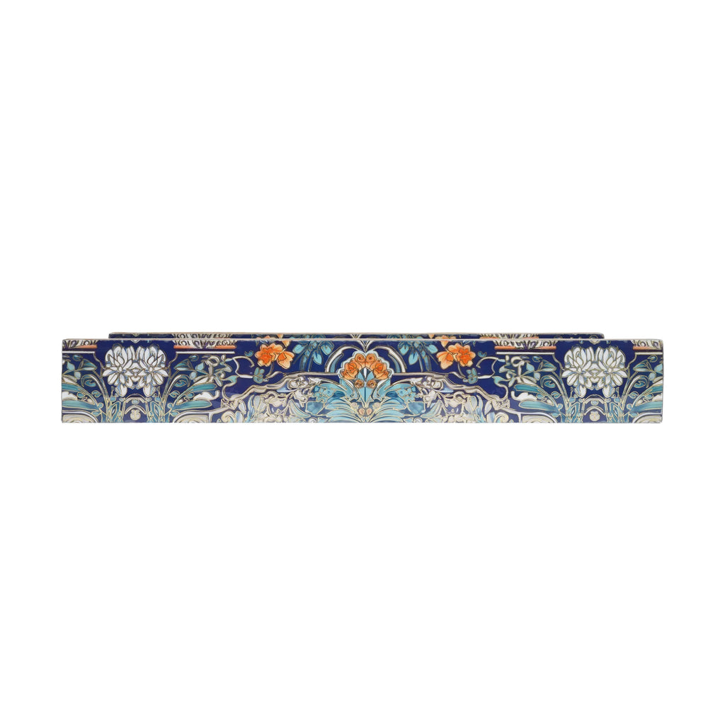 Wooden Blue Peacock ServingTray Set of 2 with Gold Engraving +Napkin Holder (Rectangle)