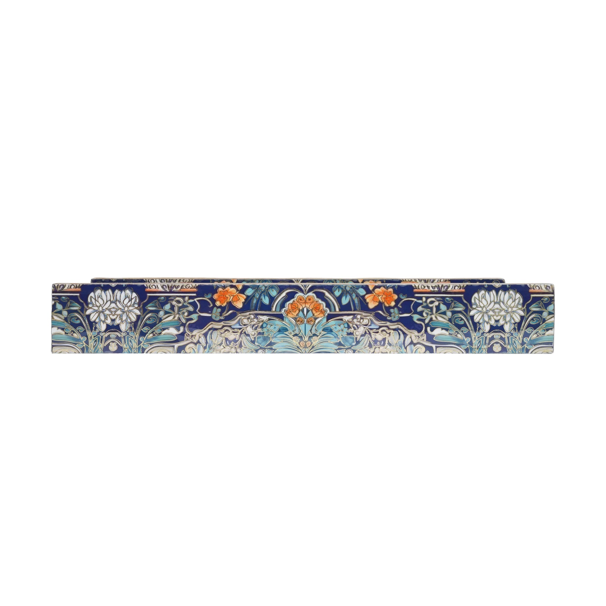 Wooden Blue Peacock ServingTray Set of 2 with Gold Engraving +Napkin Holder (Rectangle)