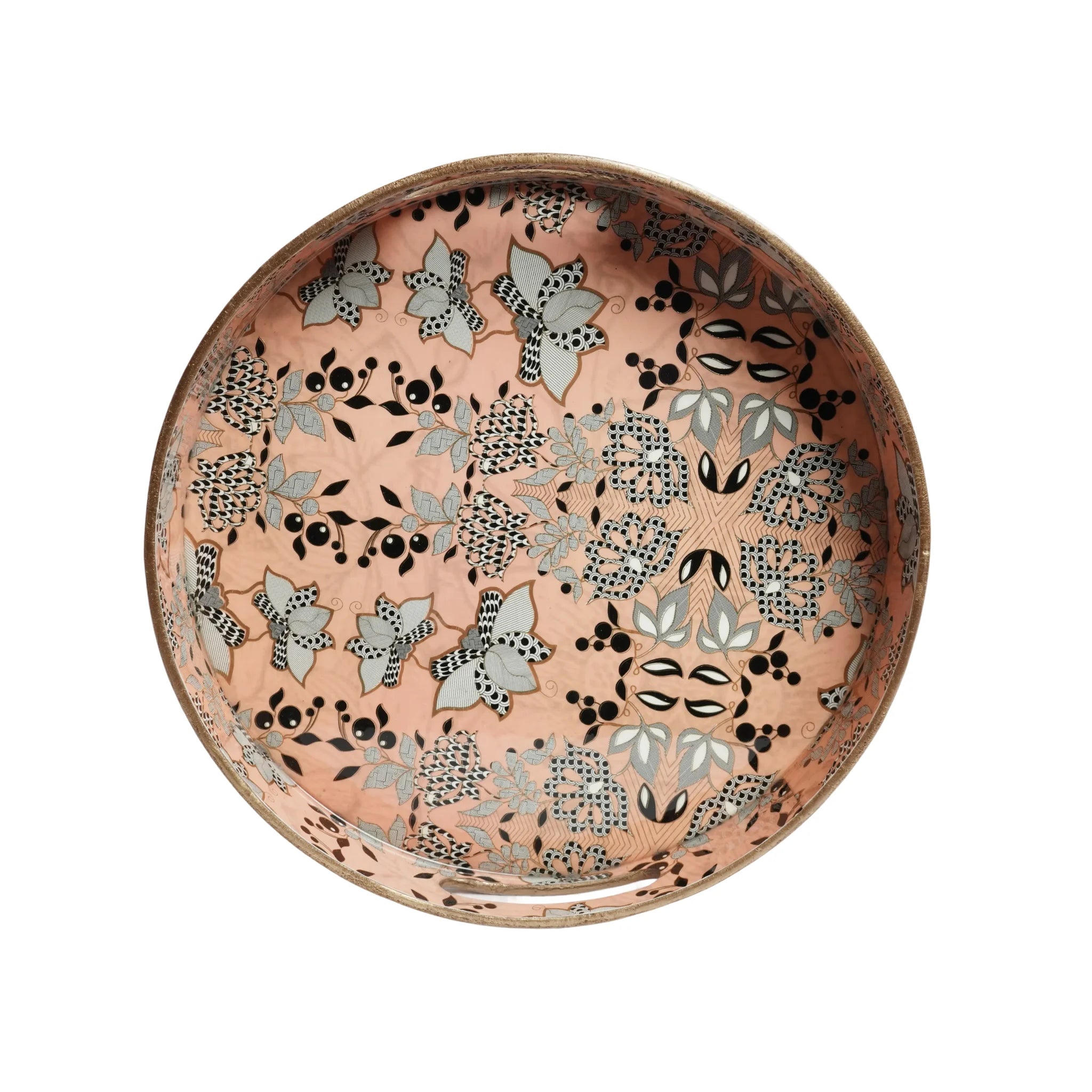 Wooden Block Print Art Serving Tray  (Round)