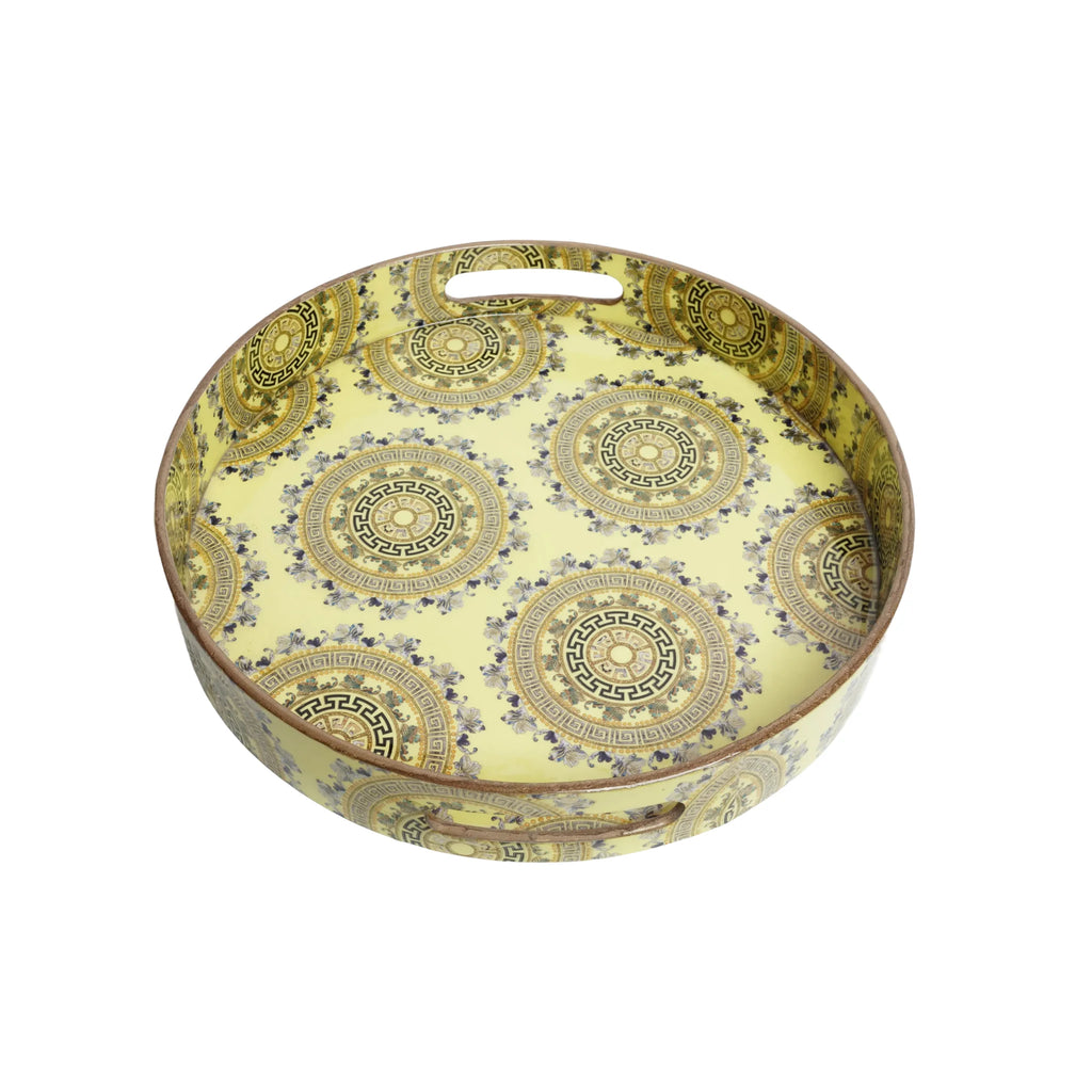 Wooden Yellow  Florals Tray (Round)