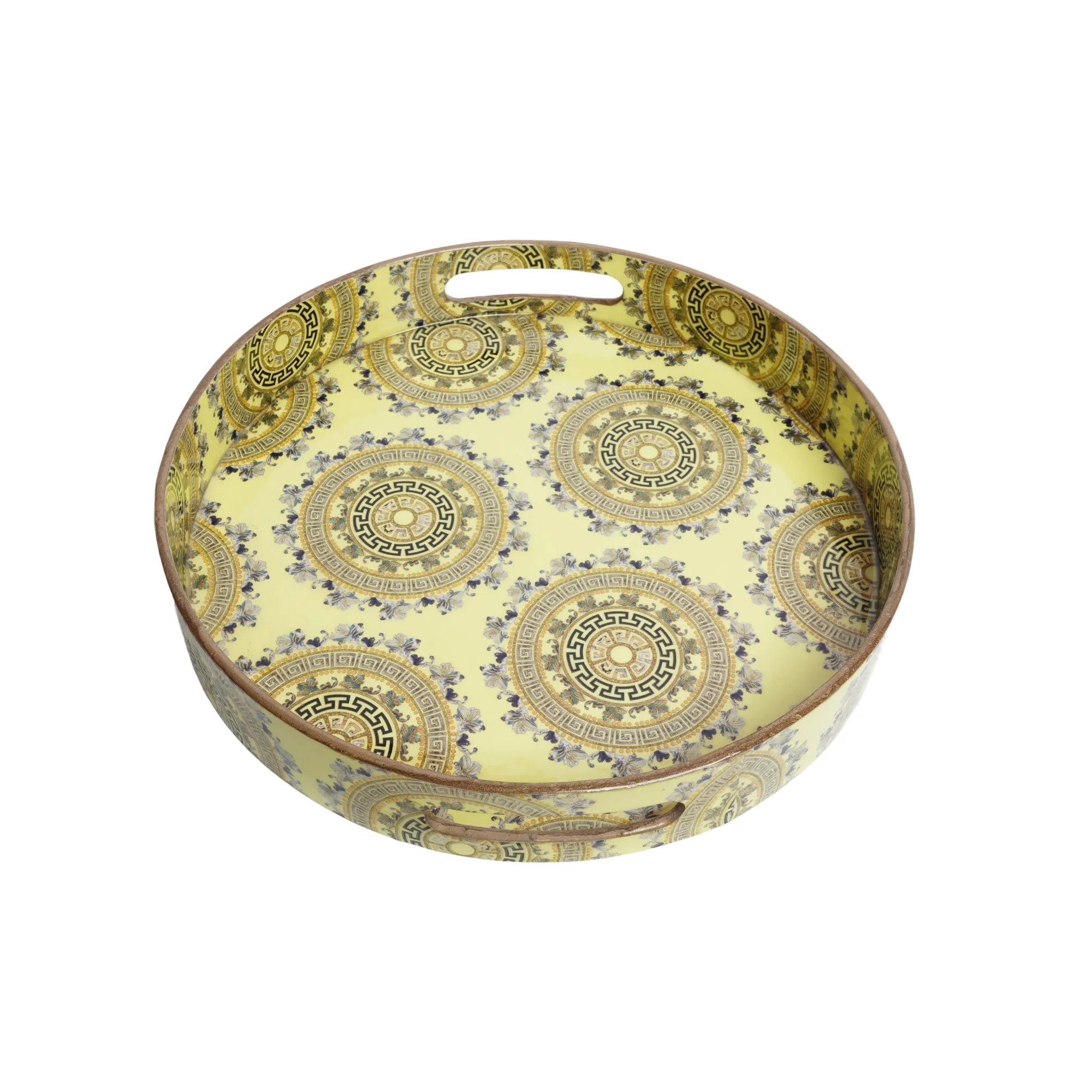 Wooden Yellow  Florals Tray (Round)