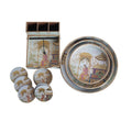 Wooden Mughal miniature Gold Digital Tissue & Cutlery Holder Decorative Organizer 3 Compartment Cutlery + Tissue Storage+Coaster Set of 6 with Holder+Wooden Serving Tray with Gold Engraving Set of 3( Round)