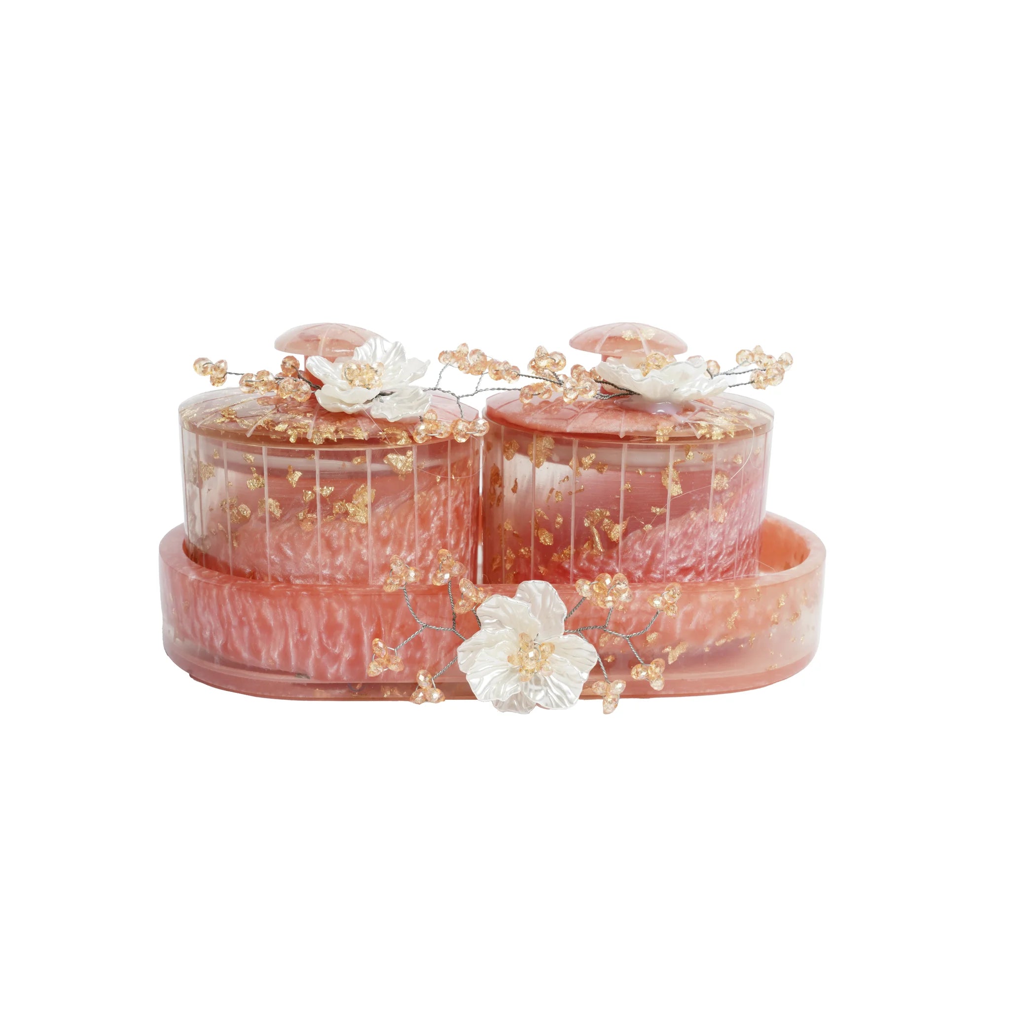 Resin Jar Set of 2 with Decorative Tray – Airtight Kitchen Storage Containers | 8.5″ x 3.5″ Tray + 3.5″ & 3″ Jars | Dry Fruit, Snack, Modern Home Decor Gift