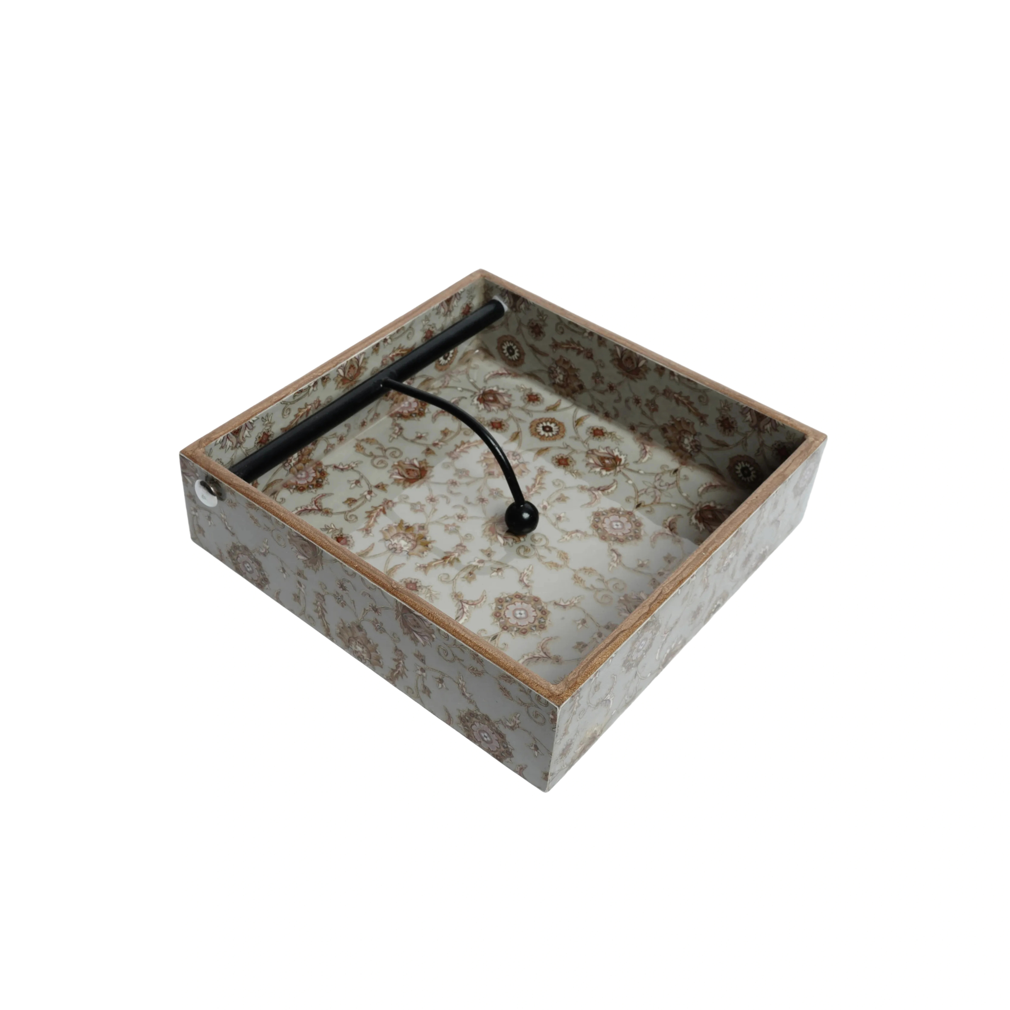 Gold Wooden Digital Printed Weight Tissue Napkin Holder for Dining Table, Square Shaped with Weighted Arm, Modern Tissue Paper Holder for Kitchen Hotel Restaurant Decorative Tableware 8x8x2.2 Inch