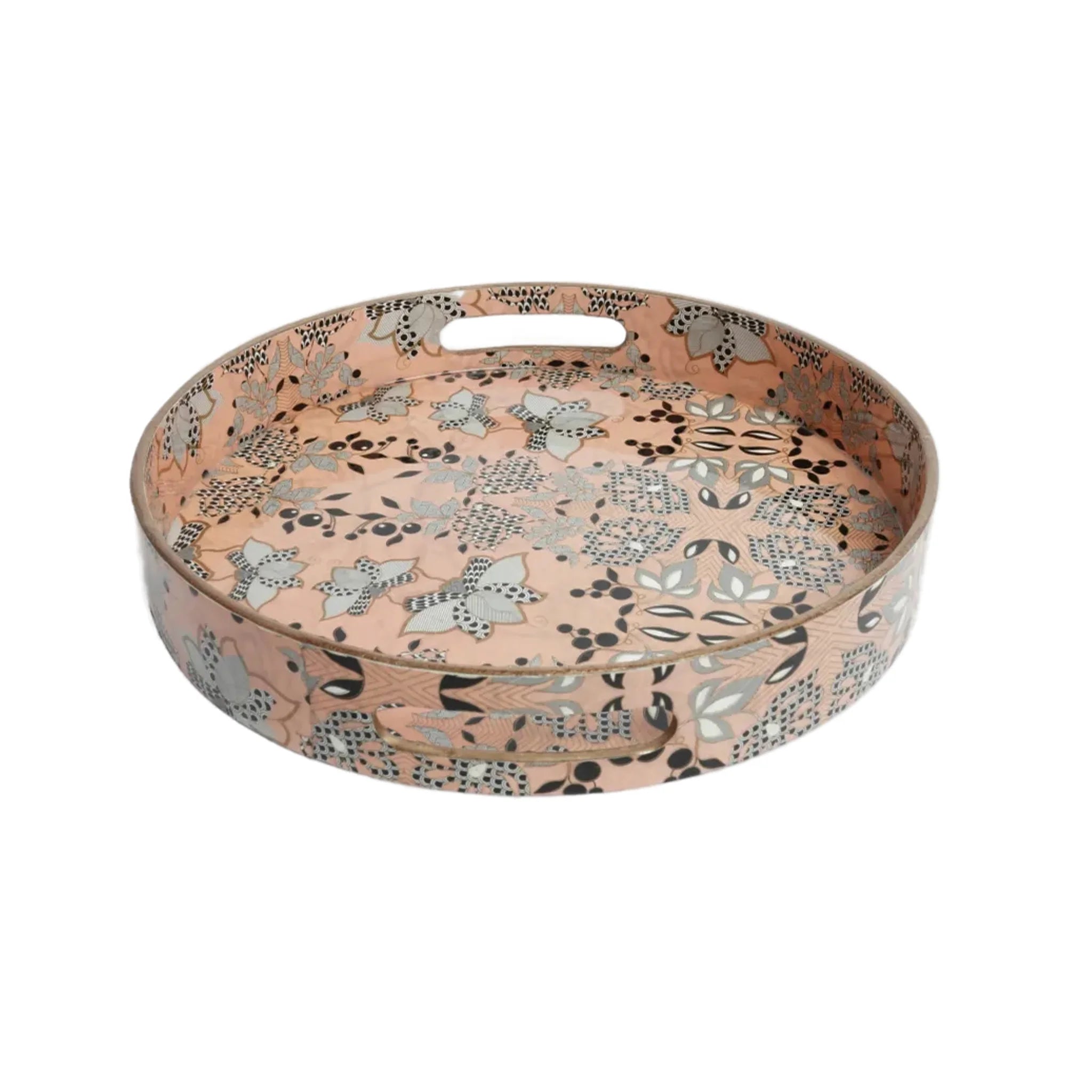 Wooden Block Print Art Serving Tray  (Round)