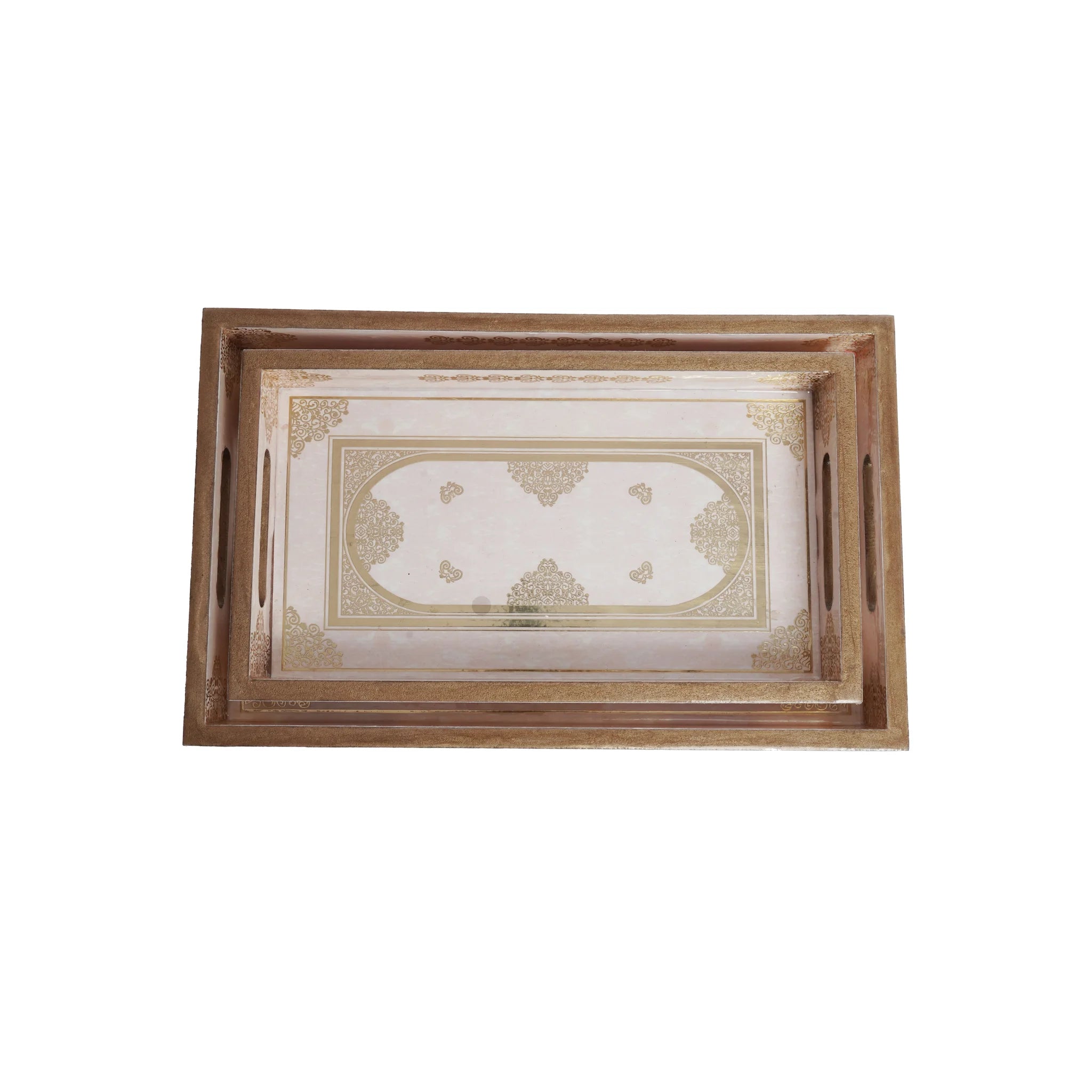 Wooden Jharokha Arch Serving Tray Set of 2 with Gold Engraving (Rectangle)
