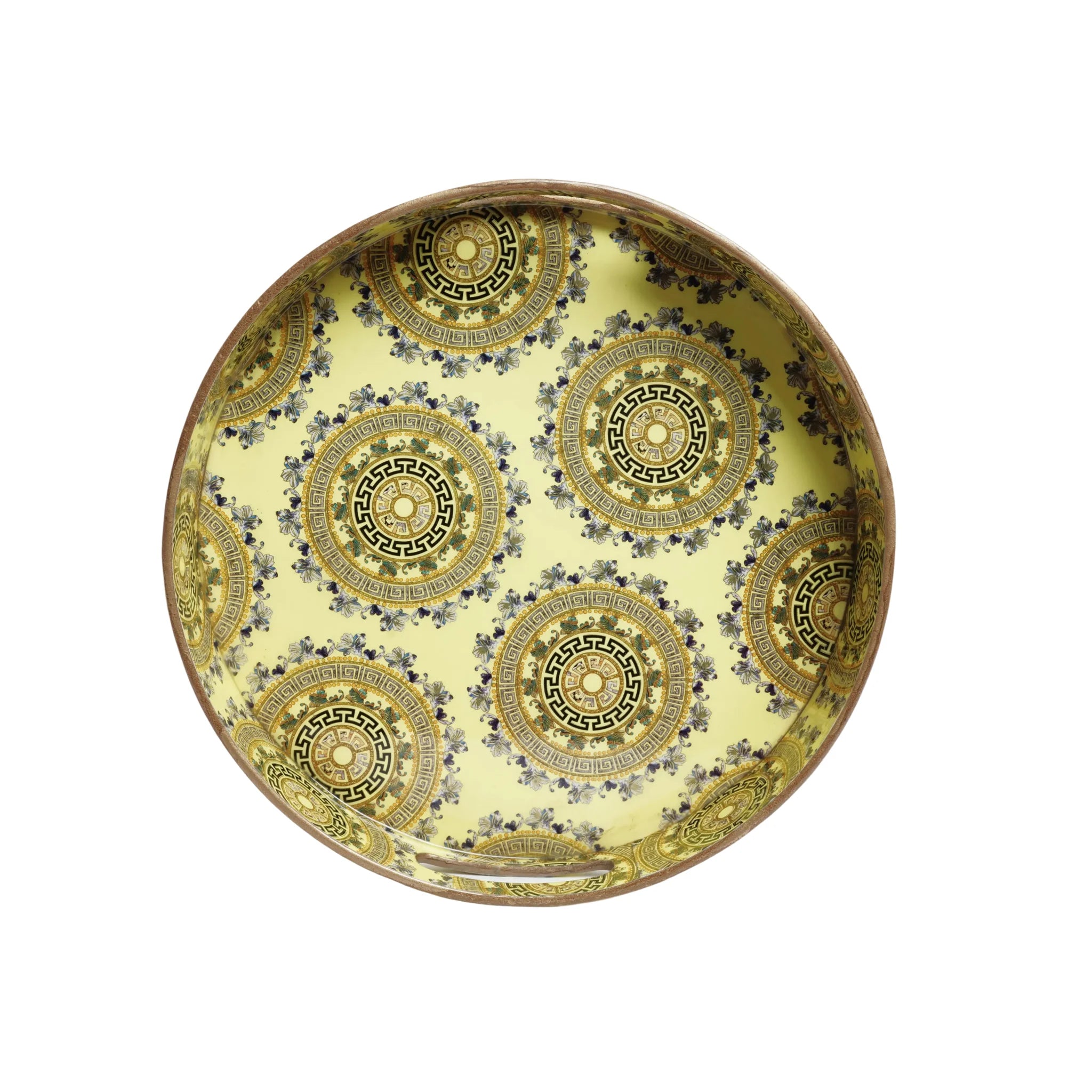 Wooden Yellow  Florals Tray (Round)