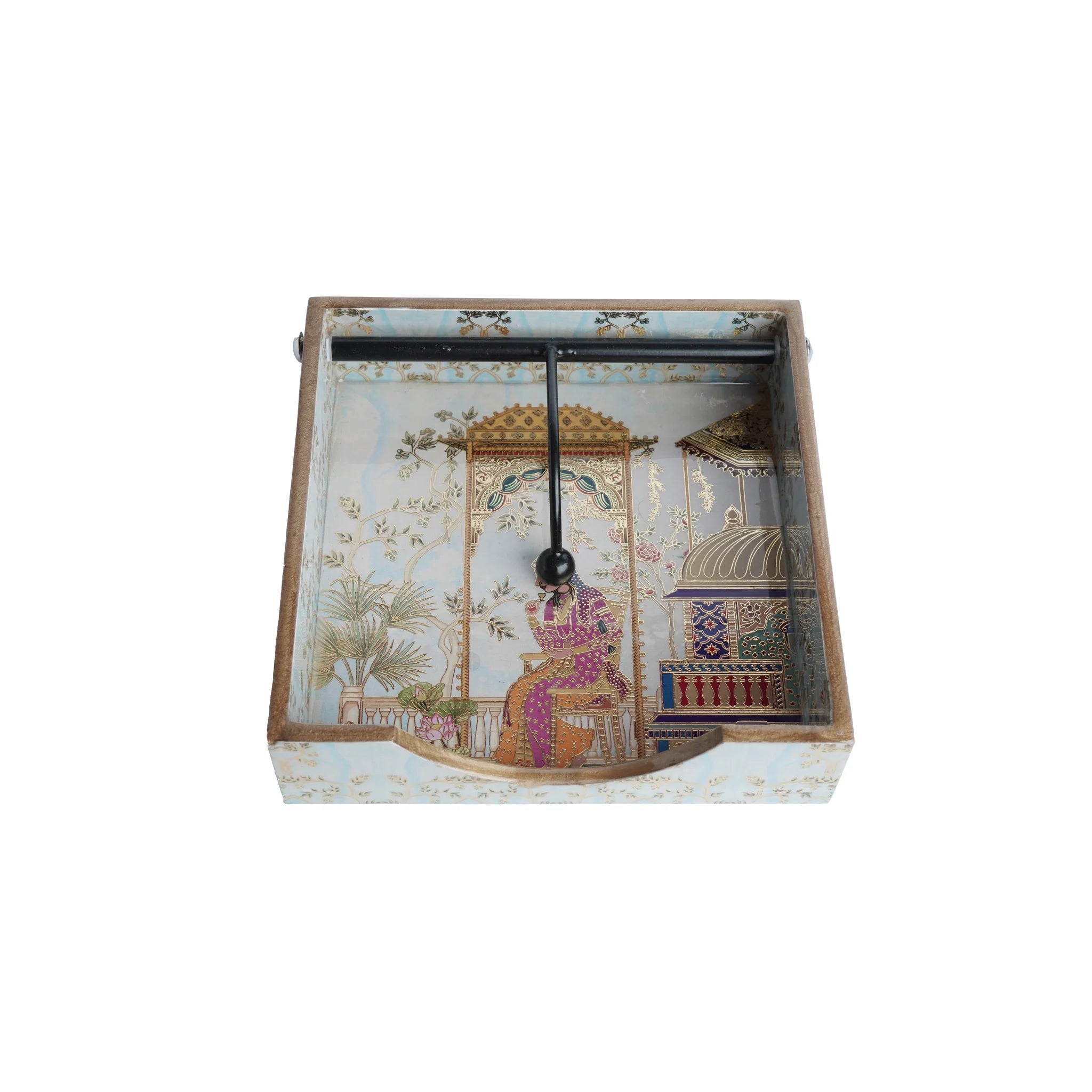 Wooden Mughal miniature Digital Printed Weight Tissue Napkin Holder 