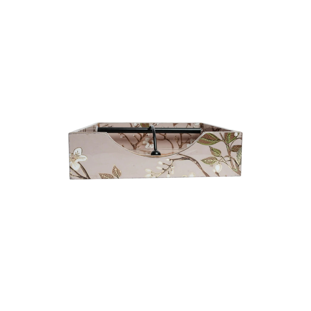 Wooden Floral  Digital Printed Weight Tissue Napkin Holder Square Shaped with Weighted Arm