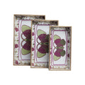 Wooden Butterfly With Floaral Border Serving Trey Set of 3 with Gold Engraving (Rectangle)