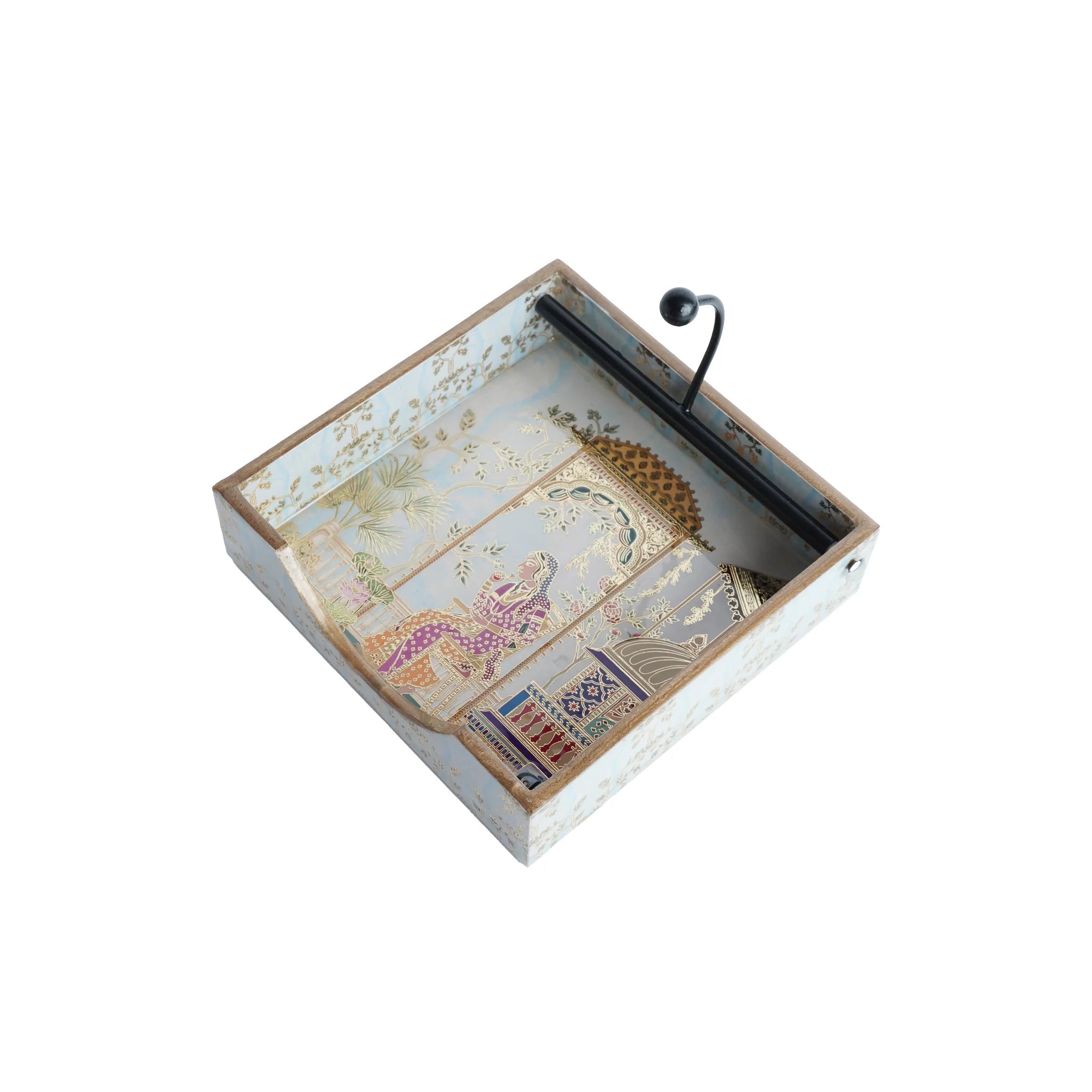 Wooden Mughal miniature Digital Printed Weight Tissue Napkin Holder 