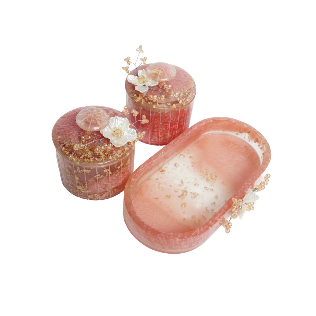 Resin Jar Set of 2 with Decorative Tray – Airtight Kitchen Storage Containers | 8.5″ x 3.5″ Tray + 3.5″ & 3″ Jars | Dry Fruit, Snack, Modern Home Decor Gift