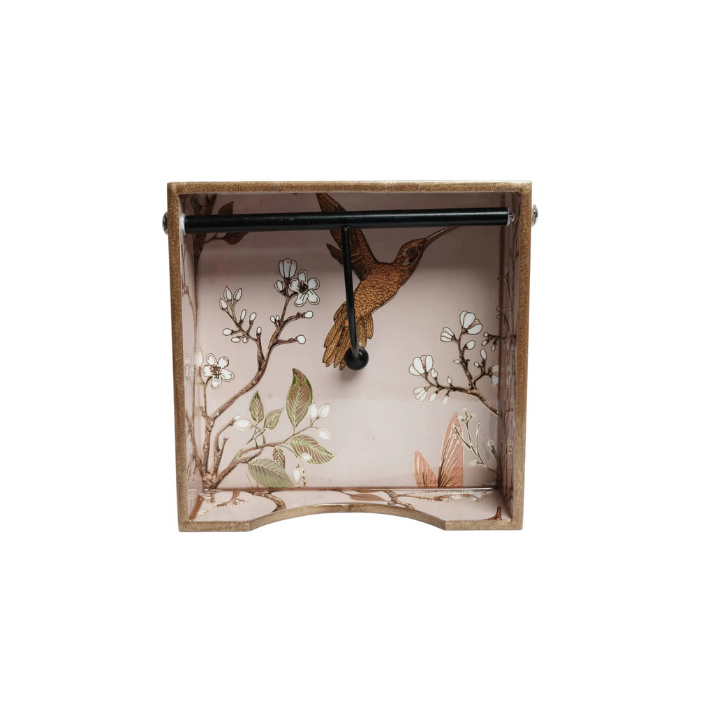 Wooden Floral  Digital Printed Weight Tissue Napkin Holder Square Shaped with Weighted Arm
