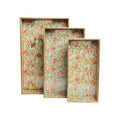 Wooden  Floral Serving Trey Set of 3 with Gold Engraving (Rectangle)