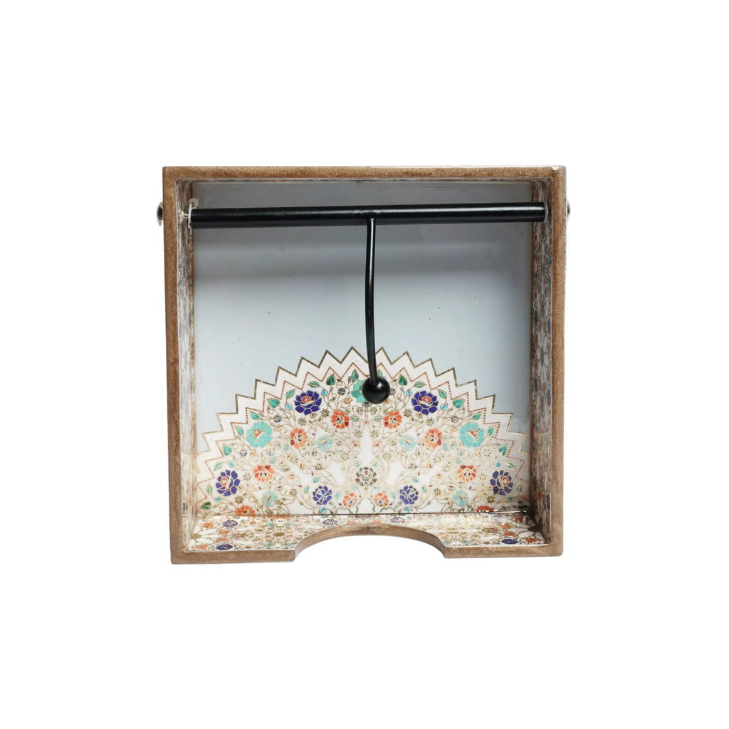 Wooden Multicolour Flower Color Art Weight Tissue Napkin Holder with Weighted Arm (Square)