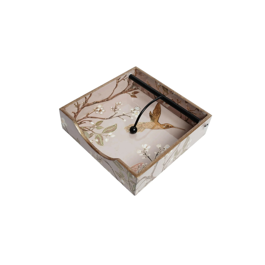 Wooden Floral  Digital Printed Weight Tissue Napkin Holder Square Shaped with Weighted Arm
