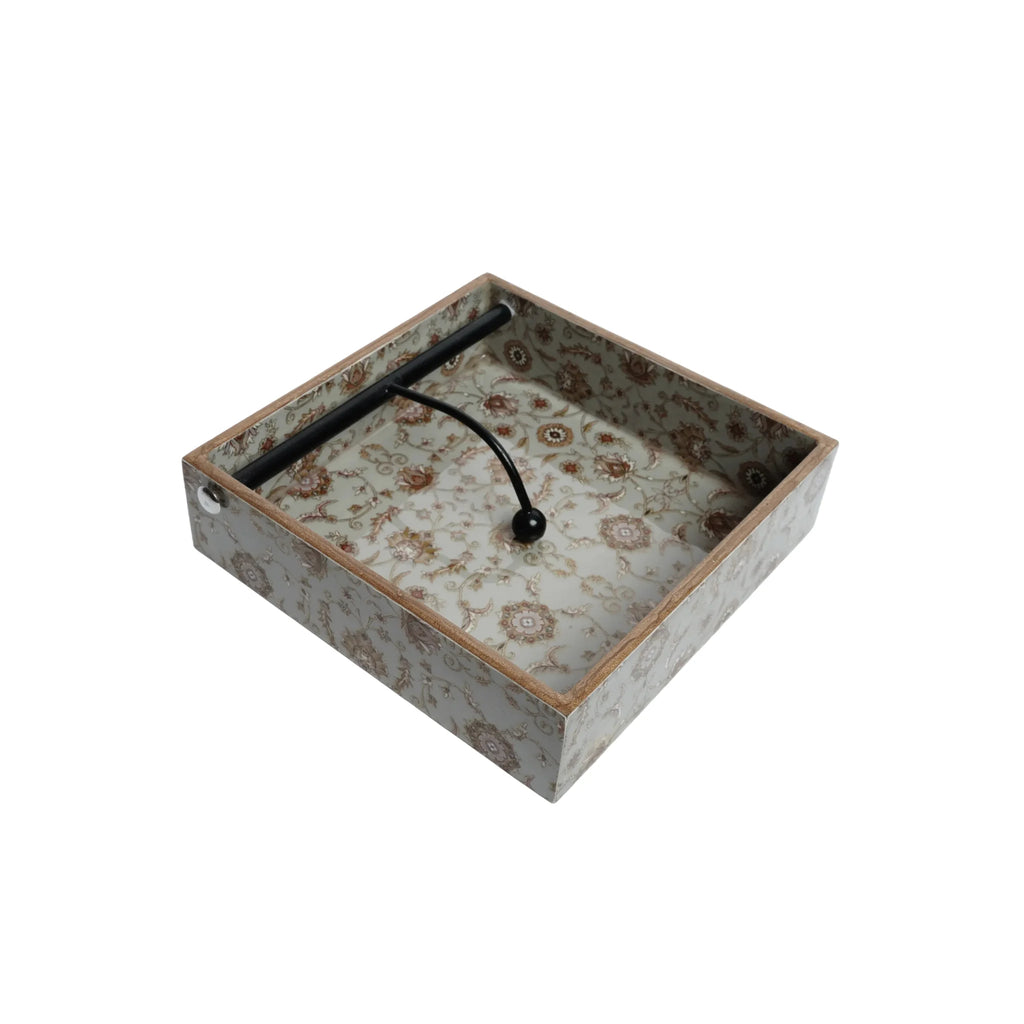 Wooden Gold Flower Digital Printed Weight Tissue Napkin Holder with Weighted Arm (Square)