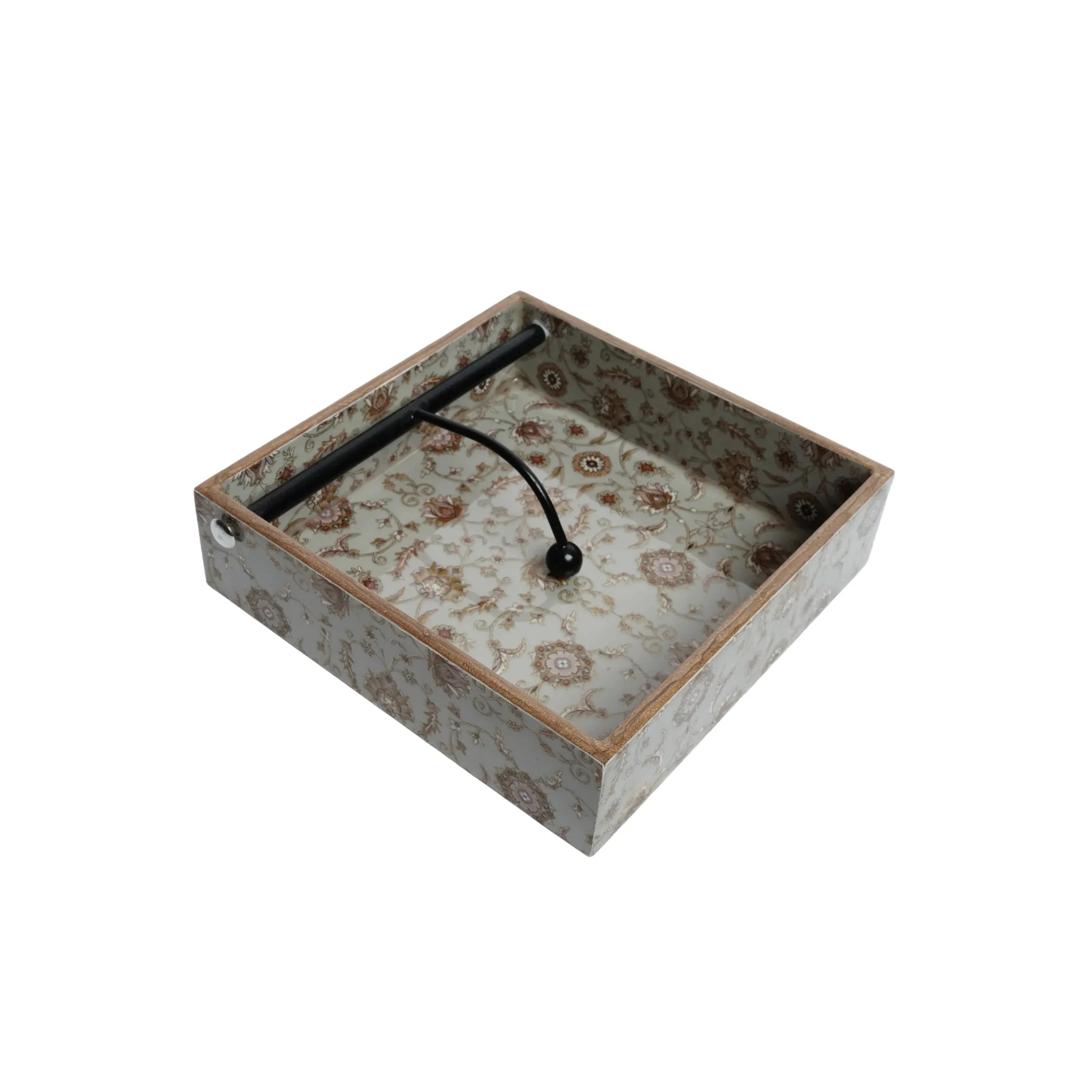 Wooden Gold Flower Digital Printed Weight Tissue Napkin Holder with Weighted Arm (Square)