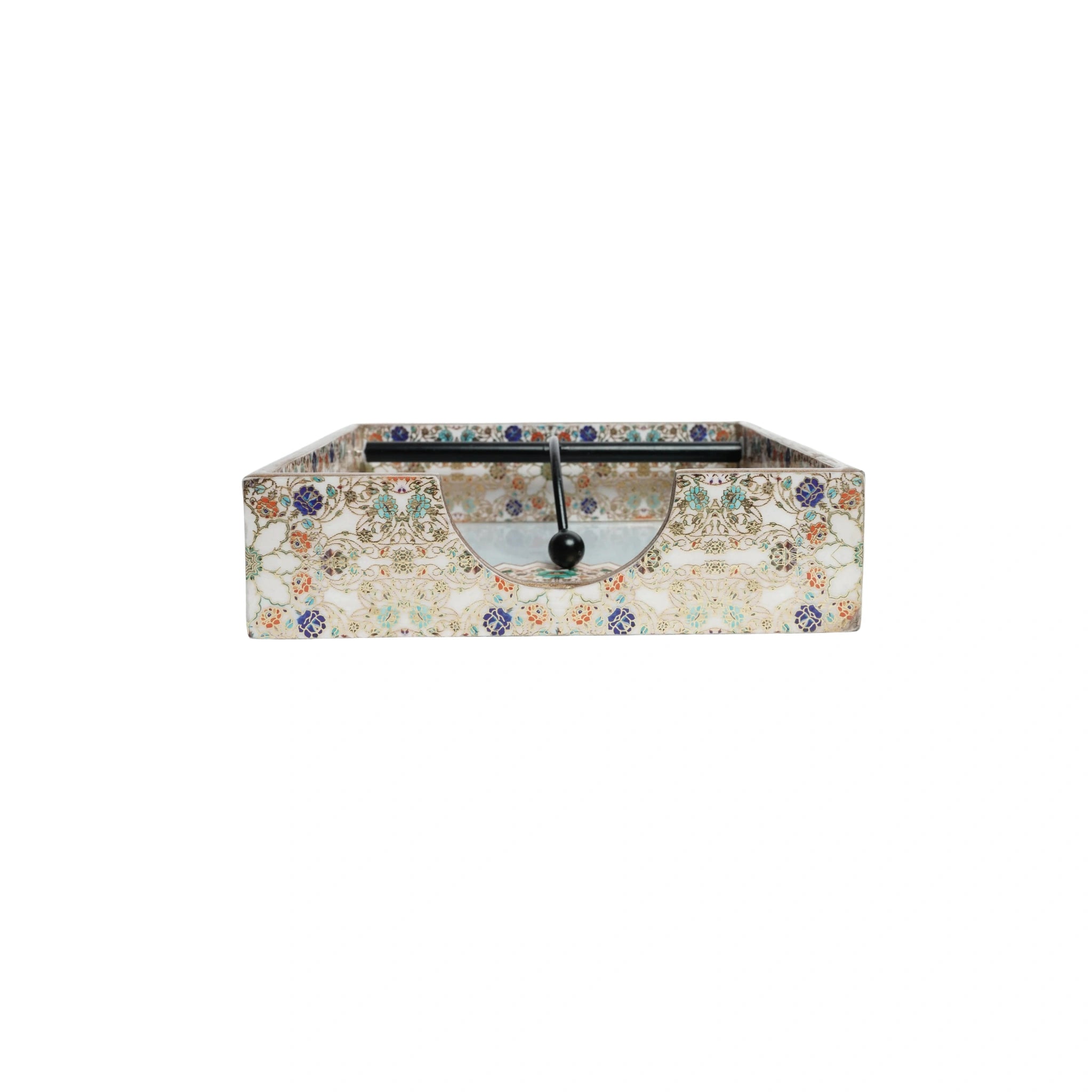 Wooden Multicolour Flower Color Art Weight Tissue Napkin Holder with Weighted Arm (Square)