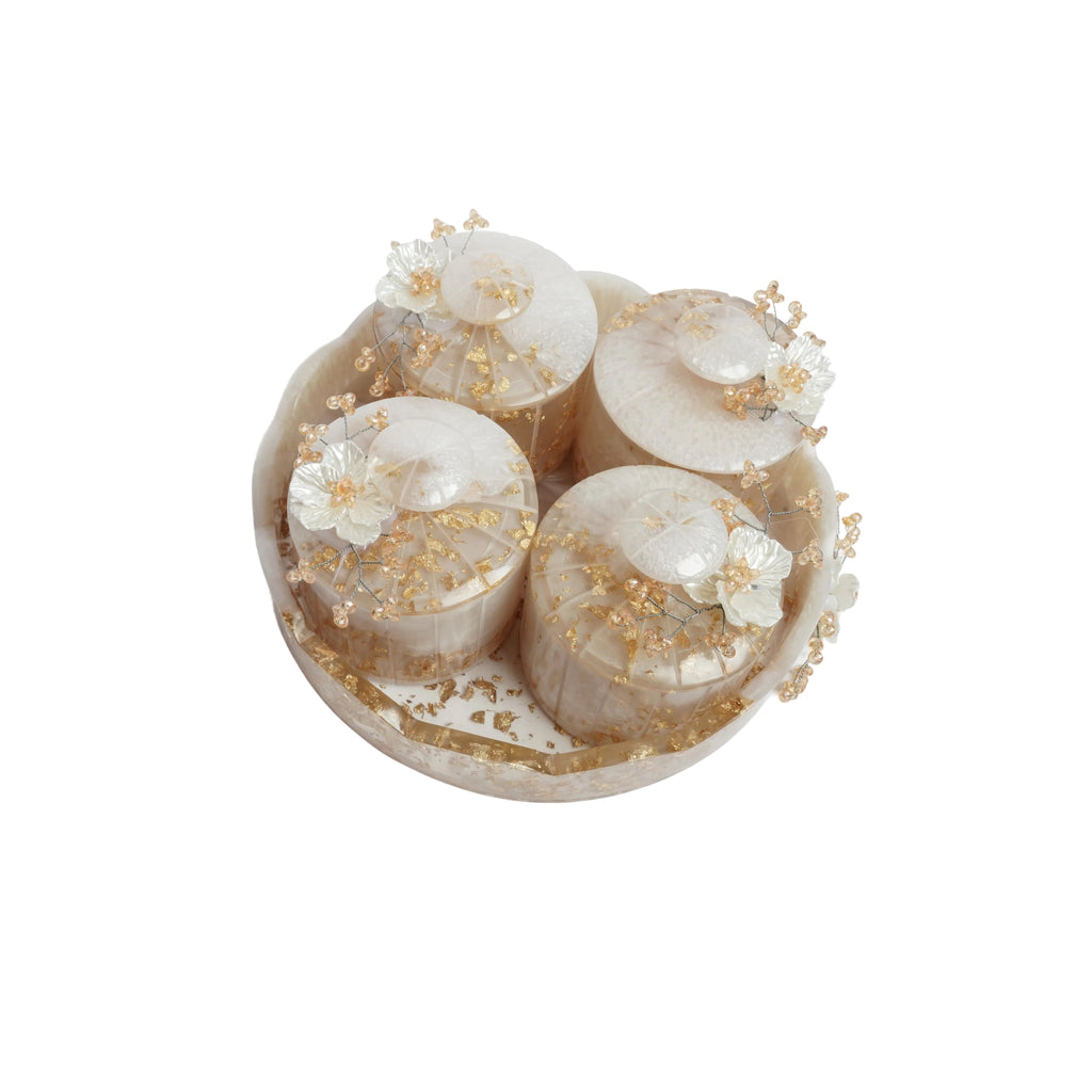 Resin Jar Set of 4 with Decorative Tray – Airtight Kitchen Storage Containers dry Fruit, Snack, Modern Home Decor Gift
