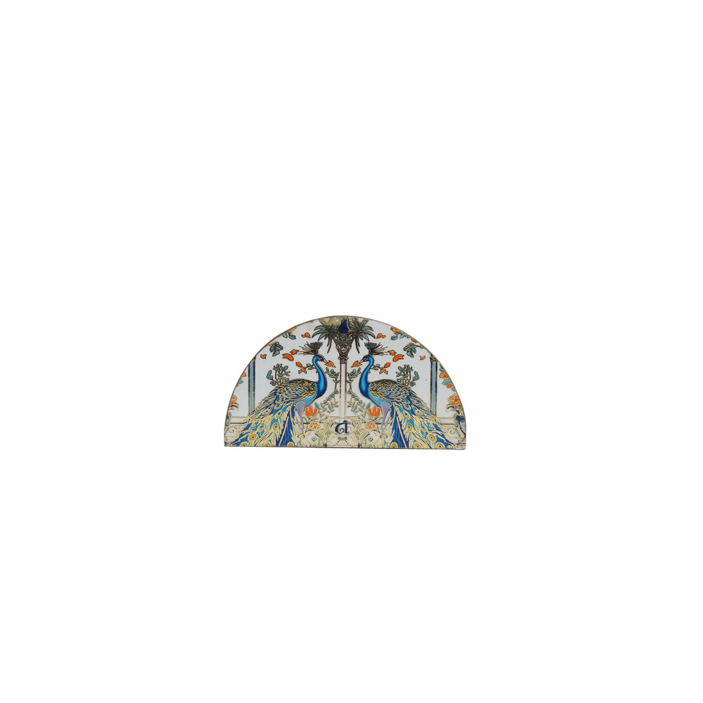 Wooden Blue Peacock ServingTray Set of 2 with Gold Engraving +Napkin Holder (Rectangle)