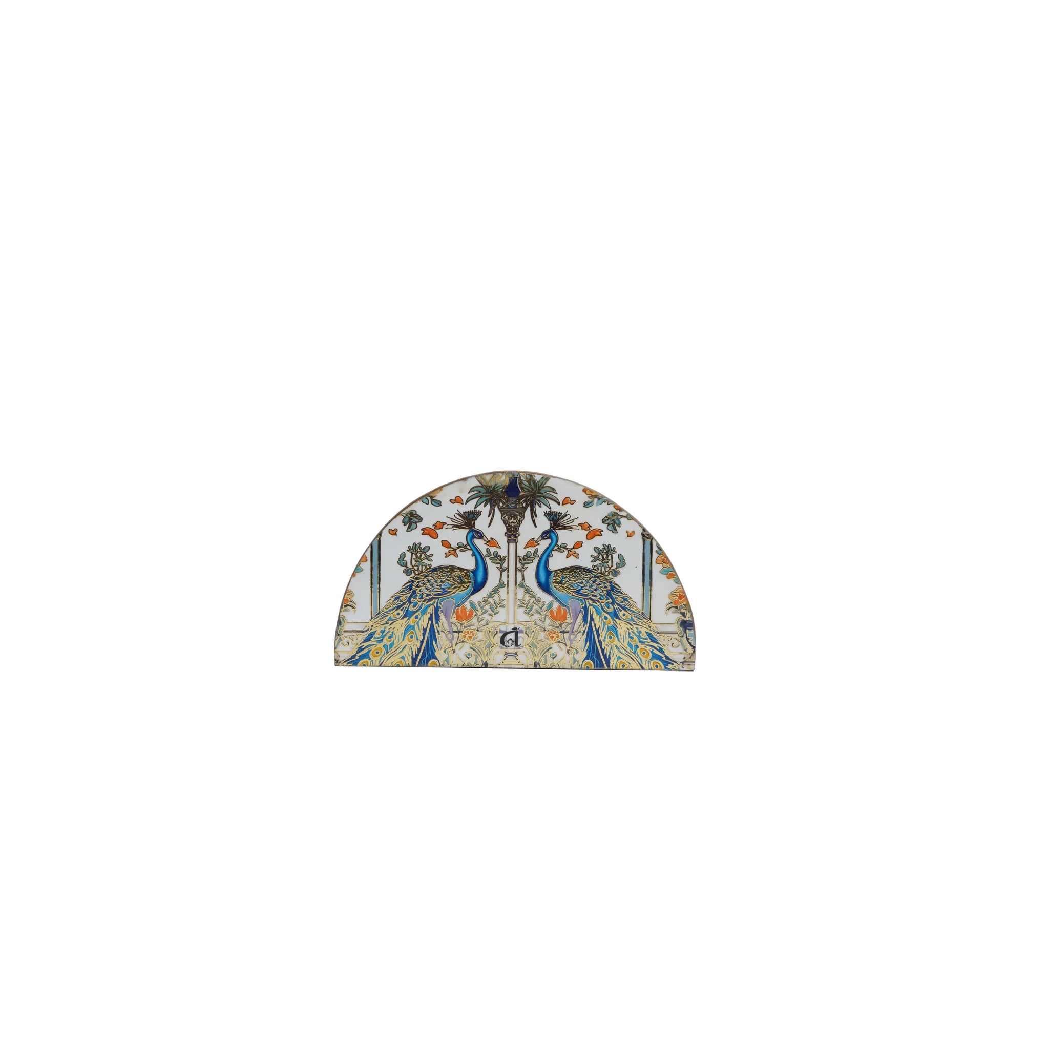 Wooden Blue Peacock ServingTray Set of 2 with Gold Engraving +Napkin Holder (Rectangle)