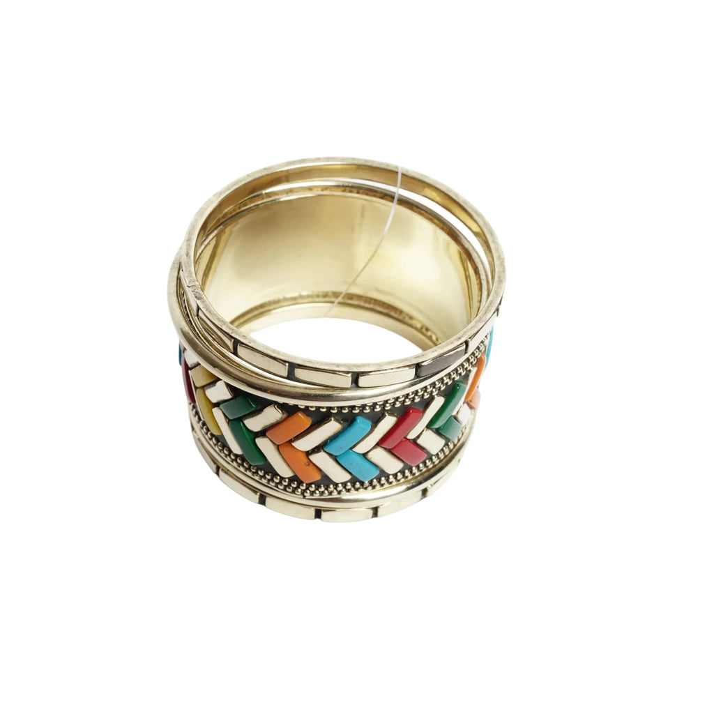 Multicolor Enamel Triangle Pattern Bangle Bracelet Set Gold Tone Stackable Bangles for Women Set