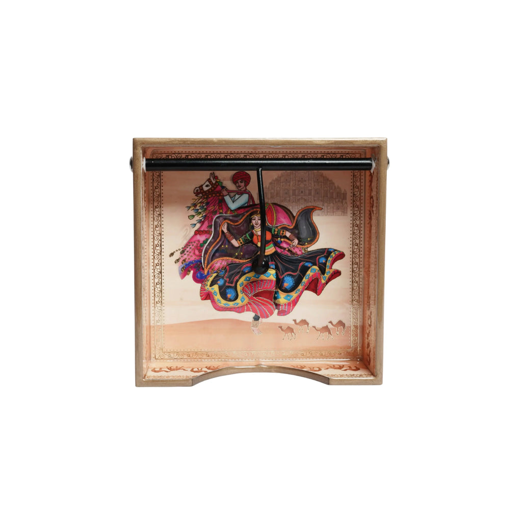 Wooden Rajasthani Art Digital Printed Weight Tissue Napkin Holder With Weighted Arm