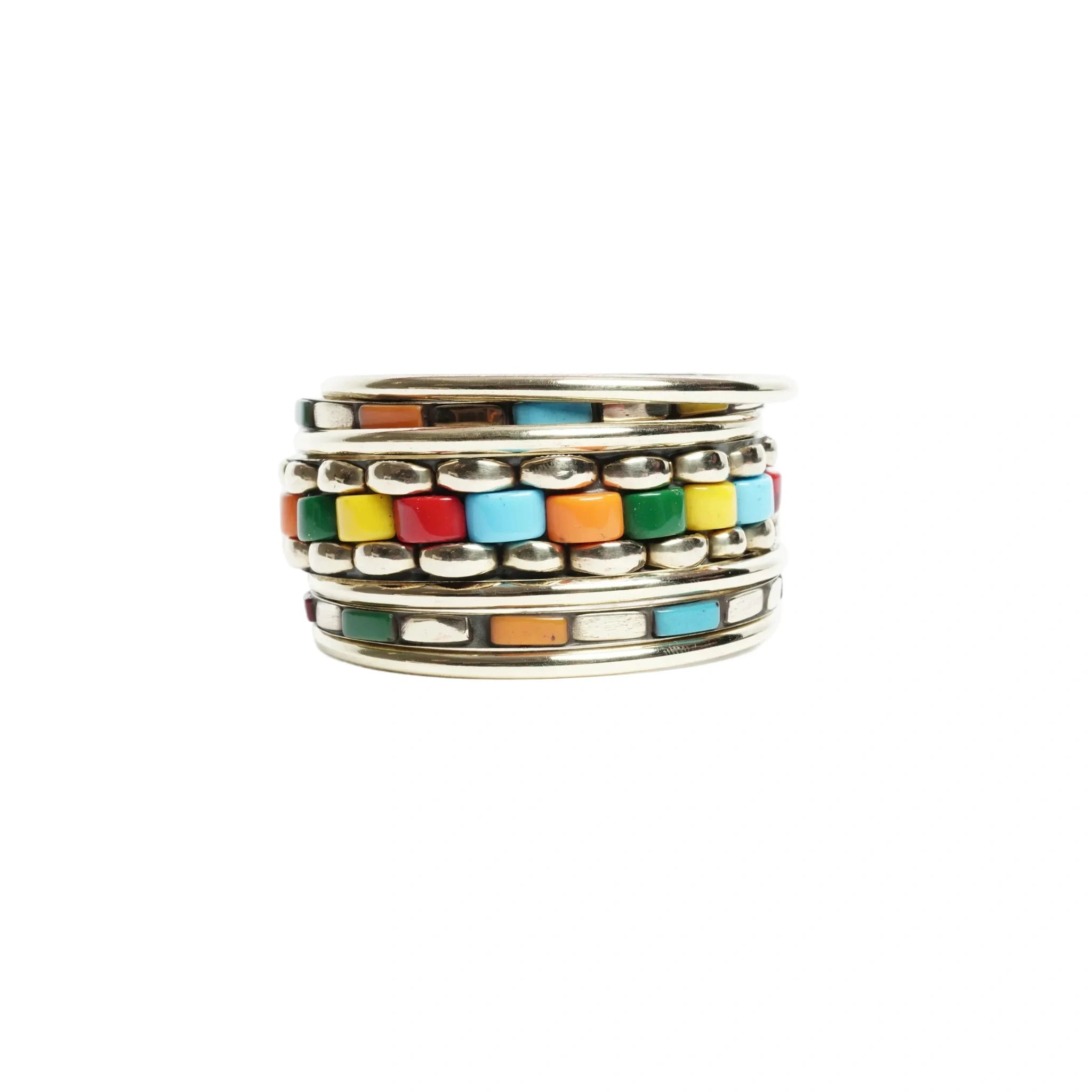 Gold Tone & multicolored Bangle Bracelet Set for Women - Pack of 7 Assorted Stackable Bangles with Resin Work, Fashion Jewelry for Wedding, Party, Daily, Office - gift for her
