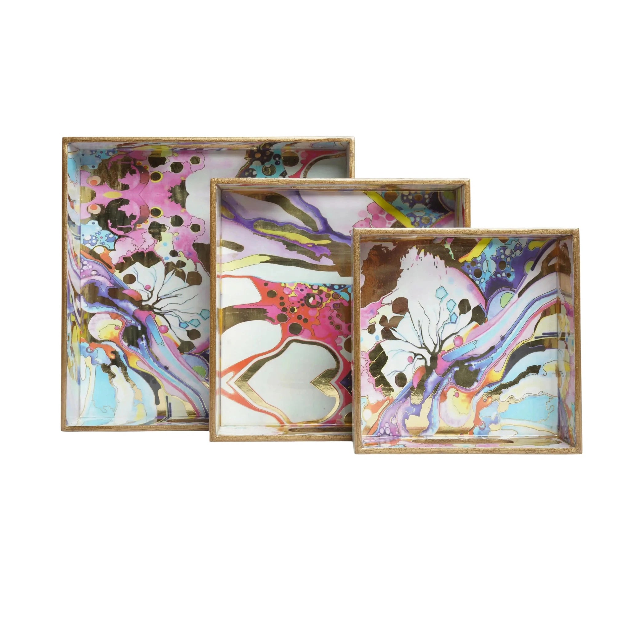 Wooden Fluid  Art  Serving Tray Set of 3 (Square)