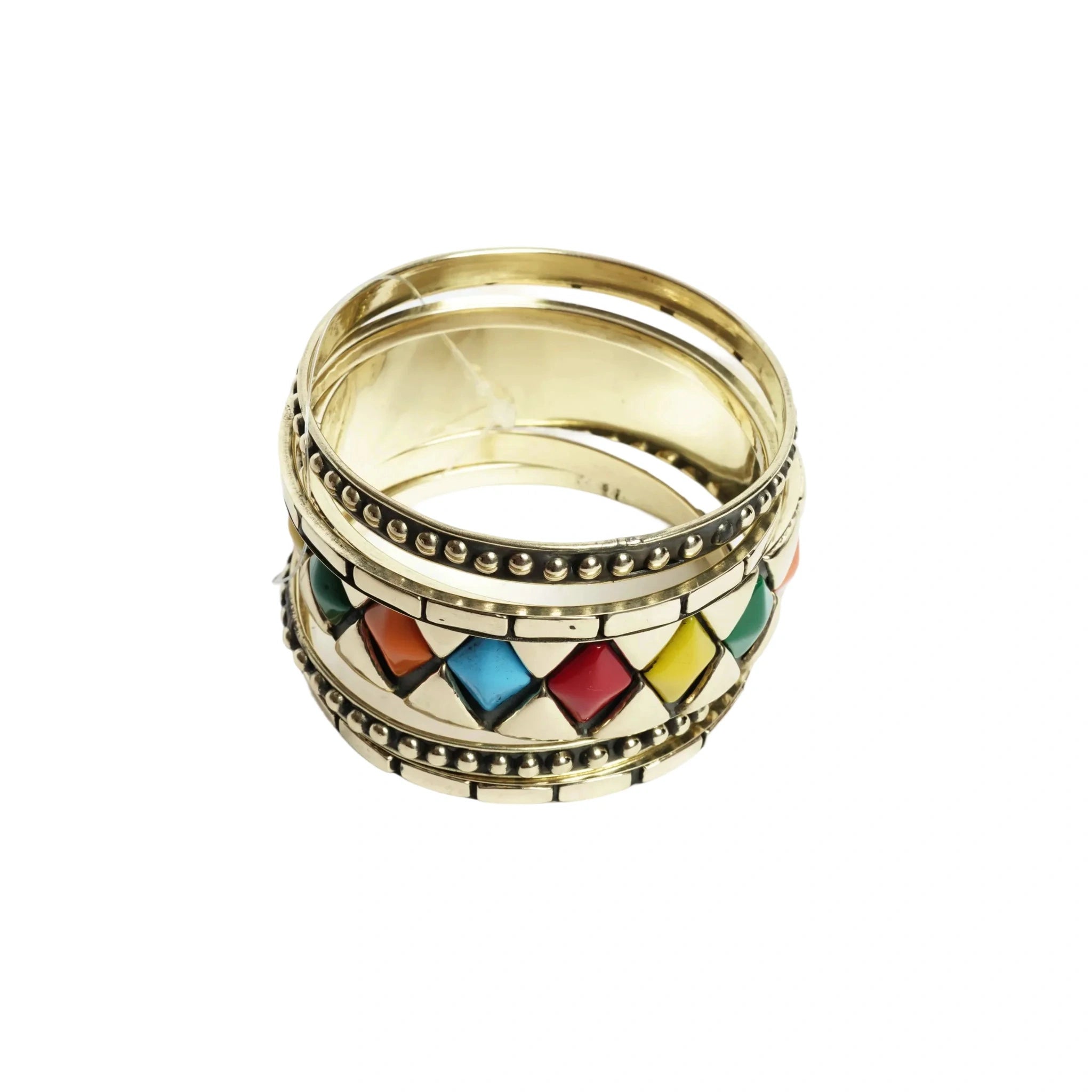 Multicolor Enamel Diamond Pattern Bangle Bracelet Set Gold Tone Stackable Bangles for Women