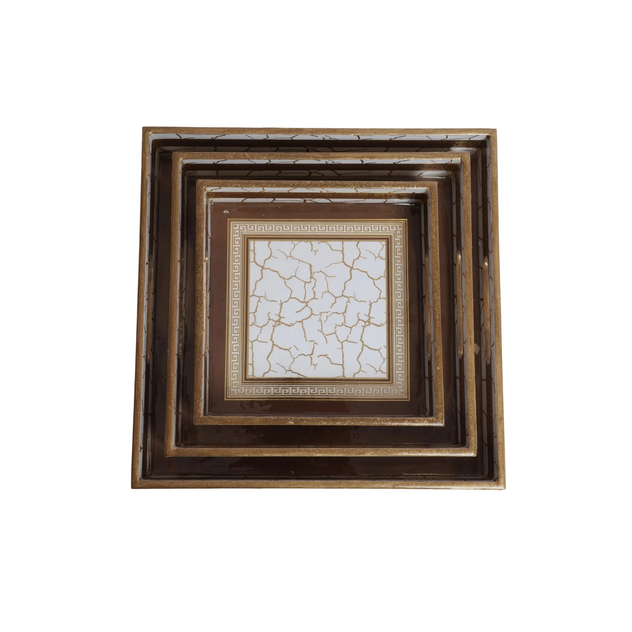 Wooden  Marble With Traditional  golden Frame Serving Tray Set with Gold Engraving Set of 3 (Rectangle)