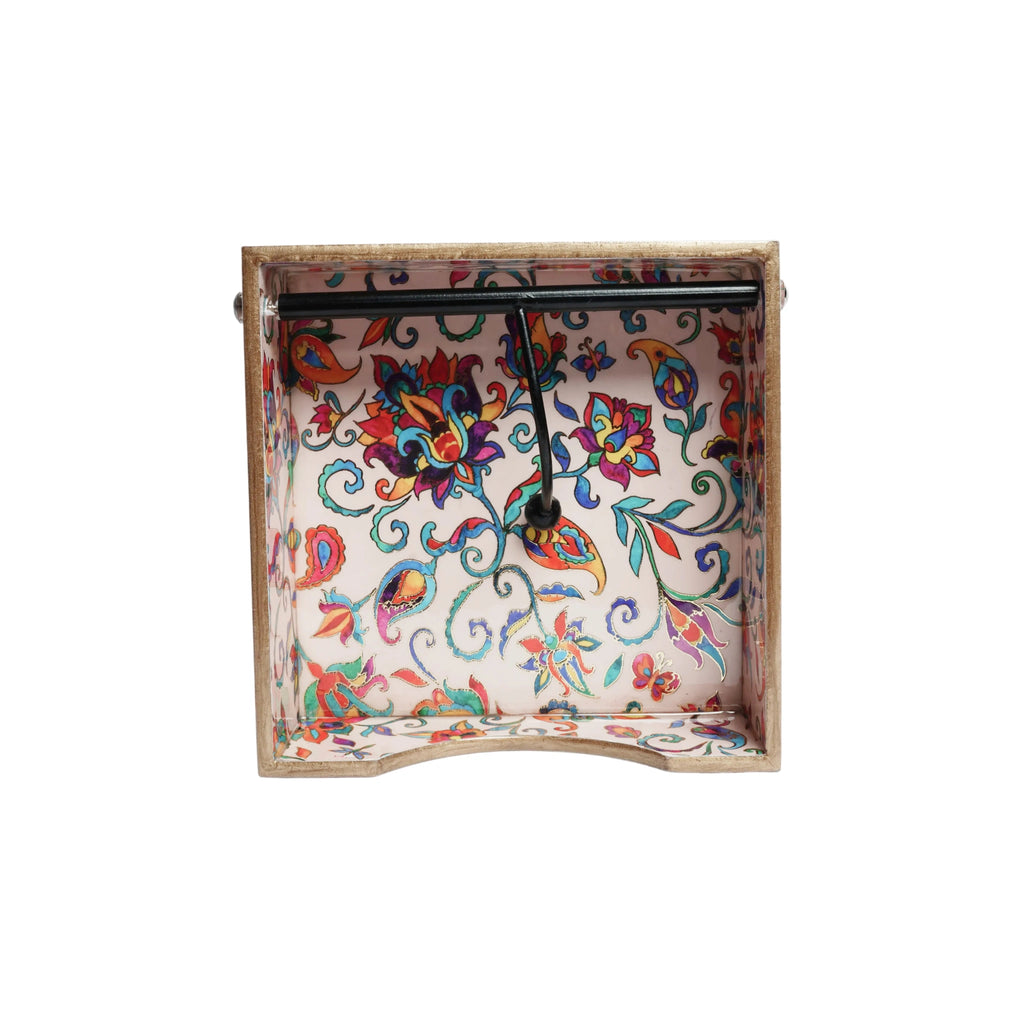 Gold Wooden Kalamkari Floral Digital Printed Weight Tissue Napkin Holder