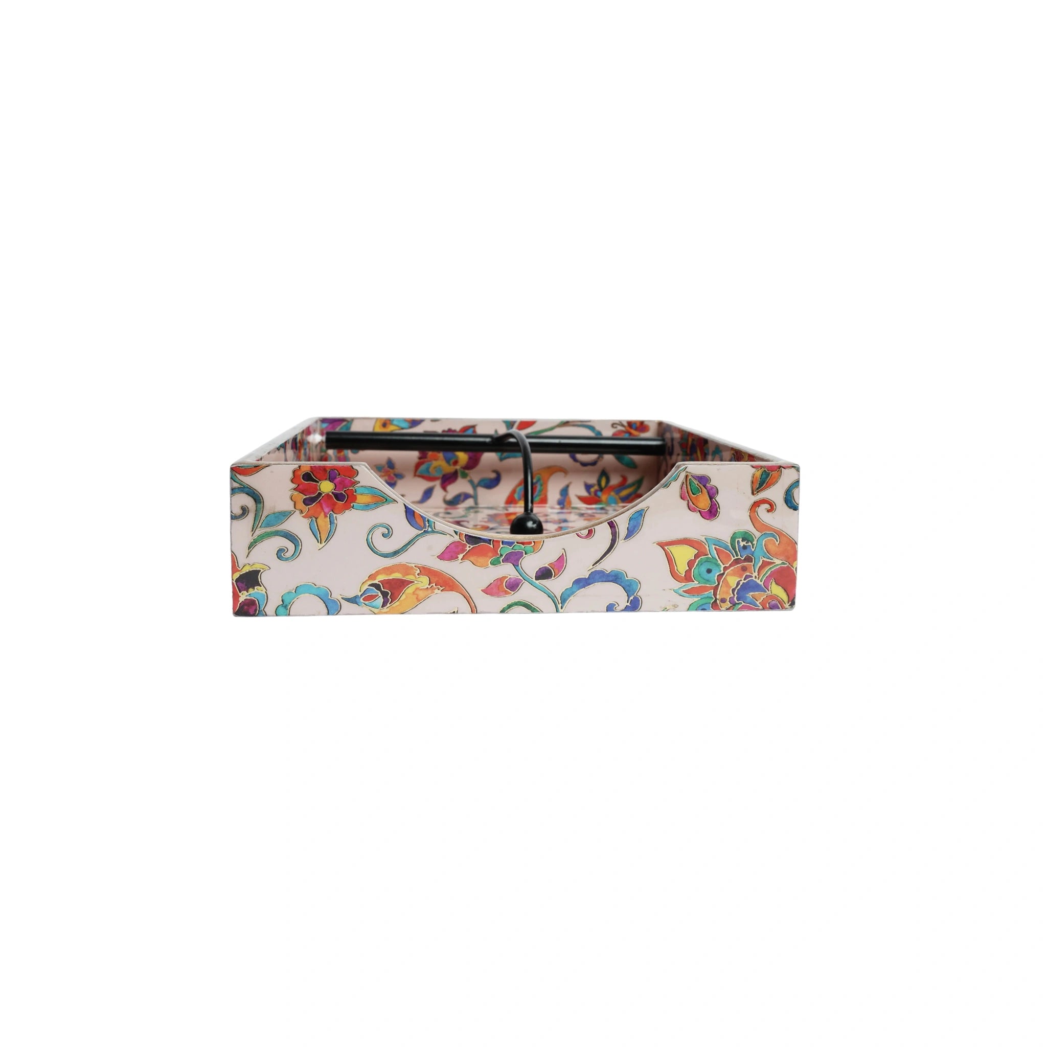 Gold Wooden Kalamkari Floral Digital Printed Weight Tissue Napkin Holder