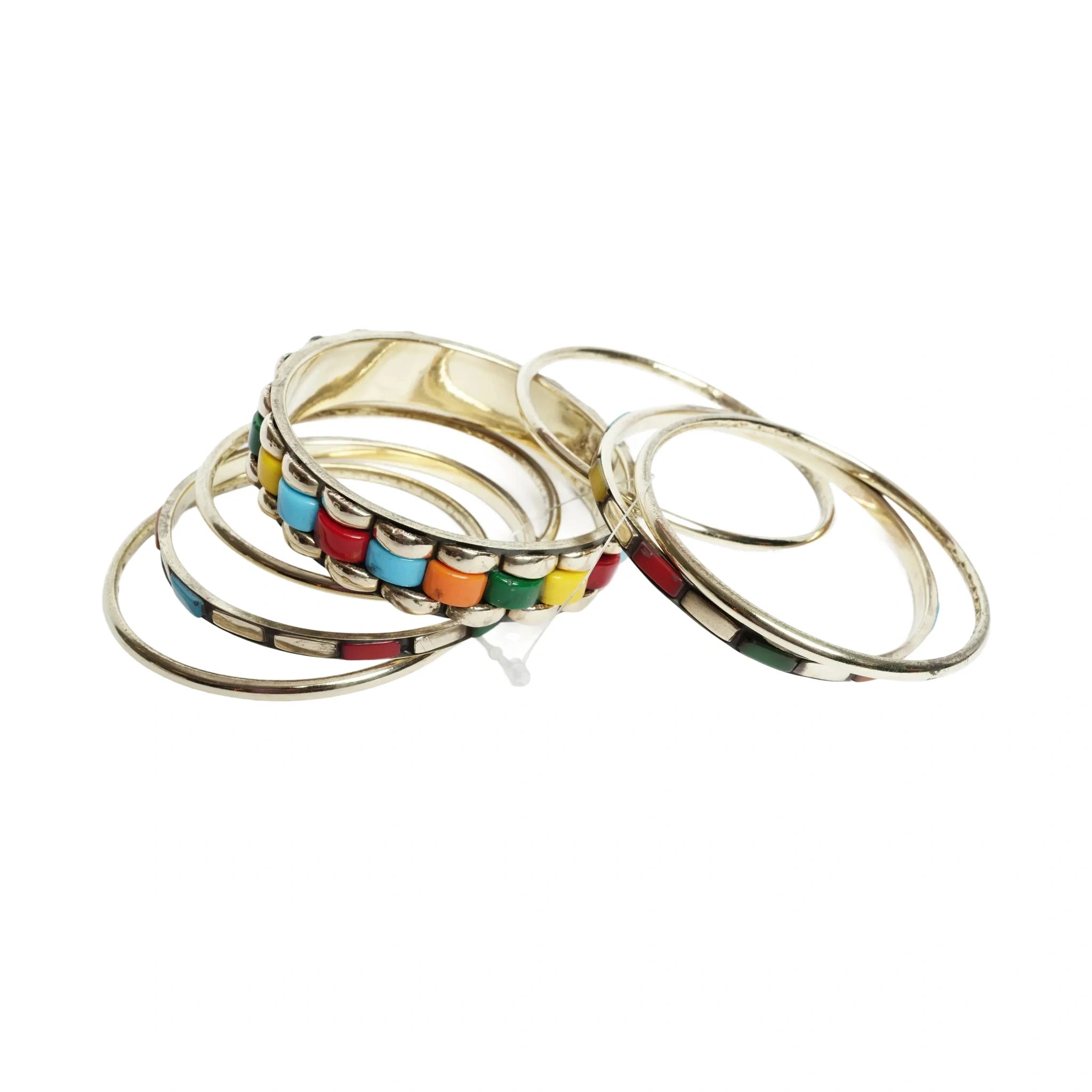Gold Tone & multicolored Bangle Bracelet Set for Women - Pack of 7 Assorted Stackable Bangles with Resin Work, Fashion Jewelry for Wedding, Party, Daily, Office - gift for her