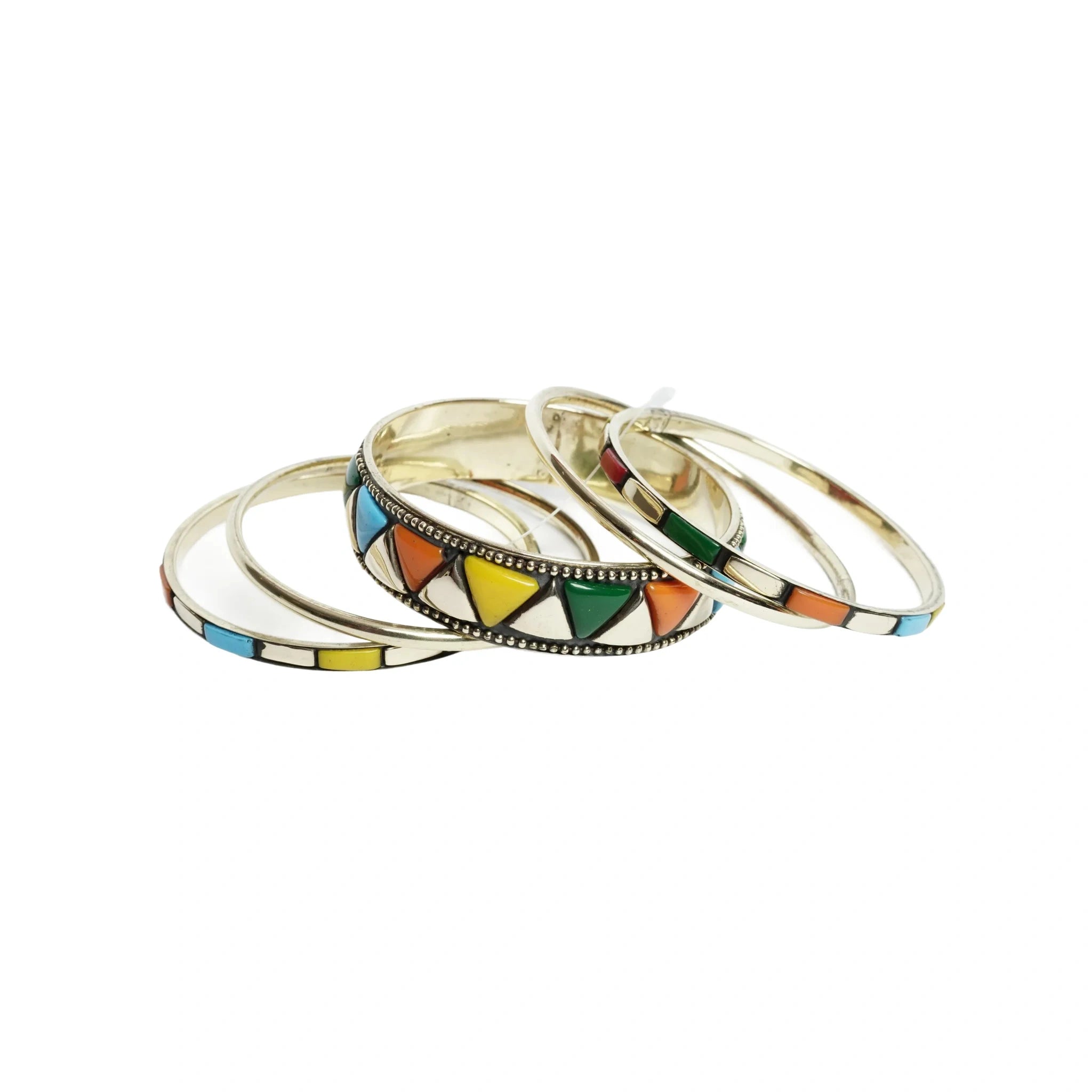 Multicolor Enamel Herringbone Pattern Bangle Bracelet Set Gold Tone Stackable Bangles for Women