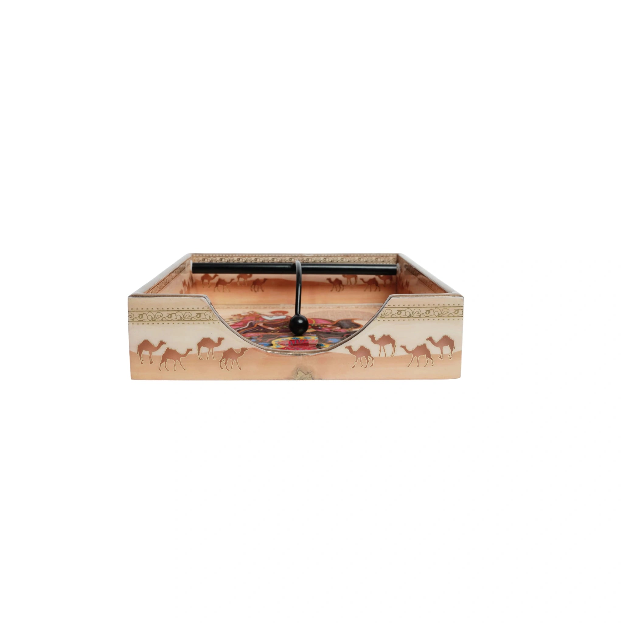 Wooden Rajasthani Art Digital Printed Weight Tissue Napkin Holder With Weighted Arm