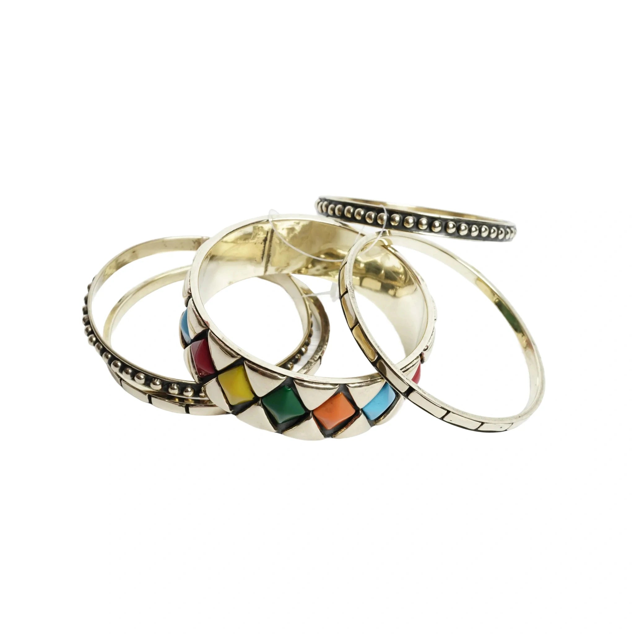 Multicolor Enamel Diamond Pattern Bangle Bracelet Set Gold Tone Stackable Bangles for Women