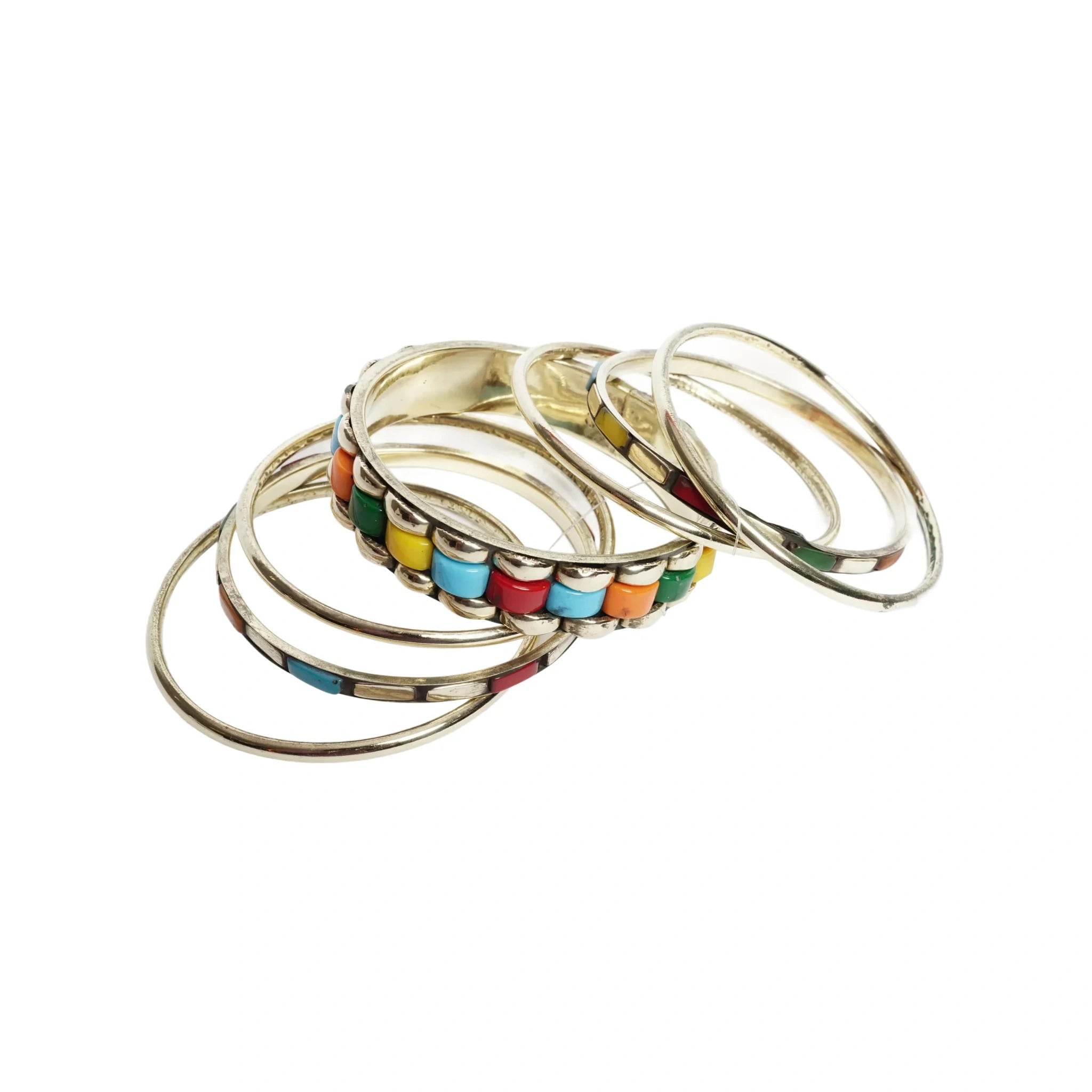 Gold Tone & multicolored Bangle Bracelet Set for Women - Pack of 7 Assorted Stackable Bangles with Resin Work, Fashion Jewelry for Wedding, Party, Daily, Office - gift for her