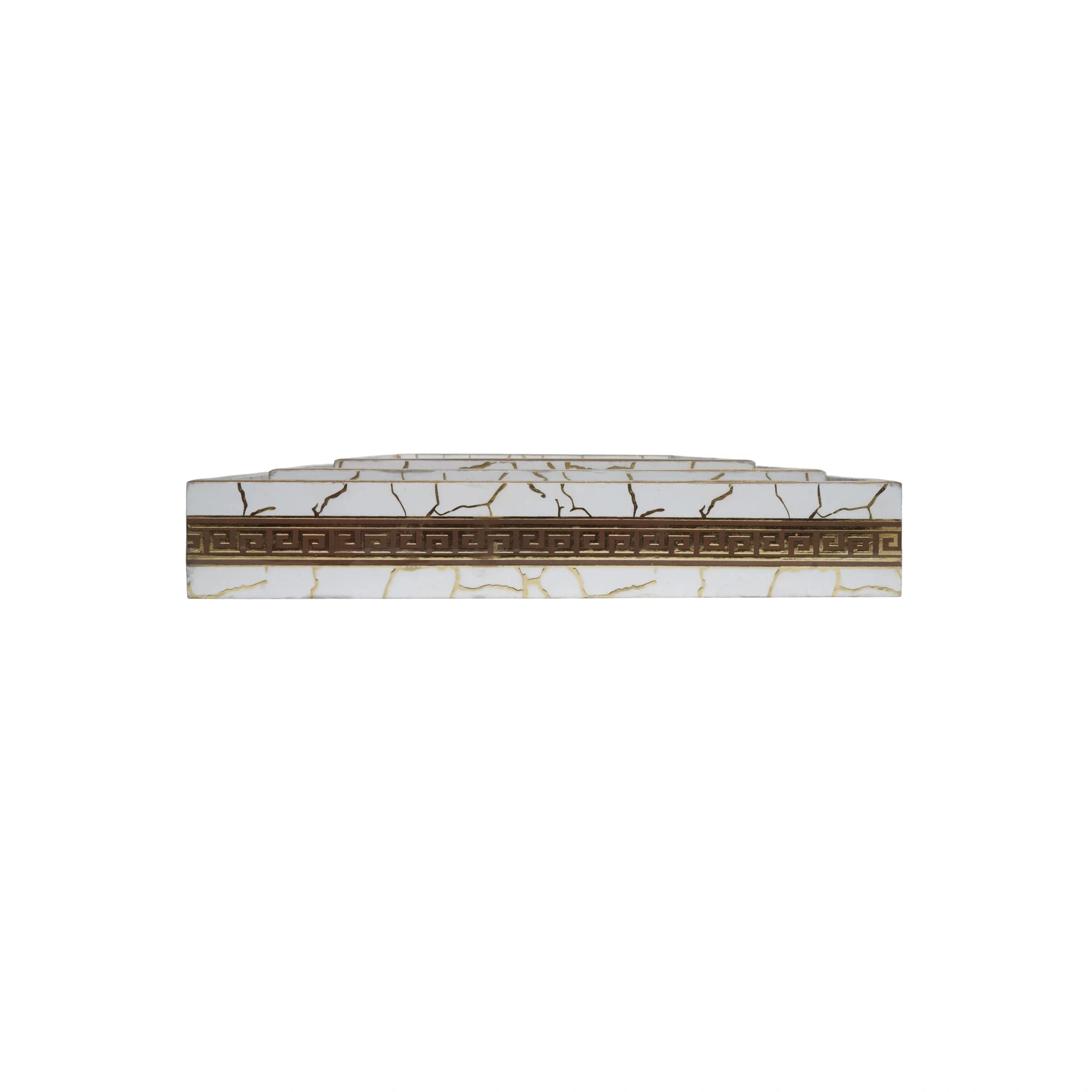 Wooden  Marble With Traditional  golden Frame Serving Tray Set with Gold Engraving Set of 3 (Rectangle)