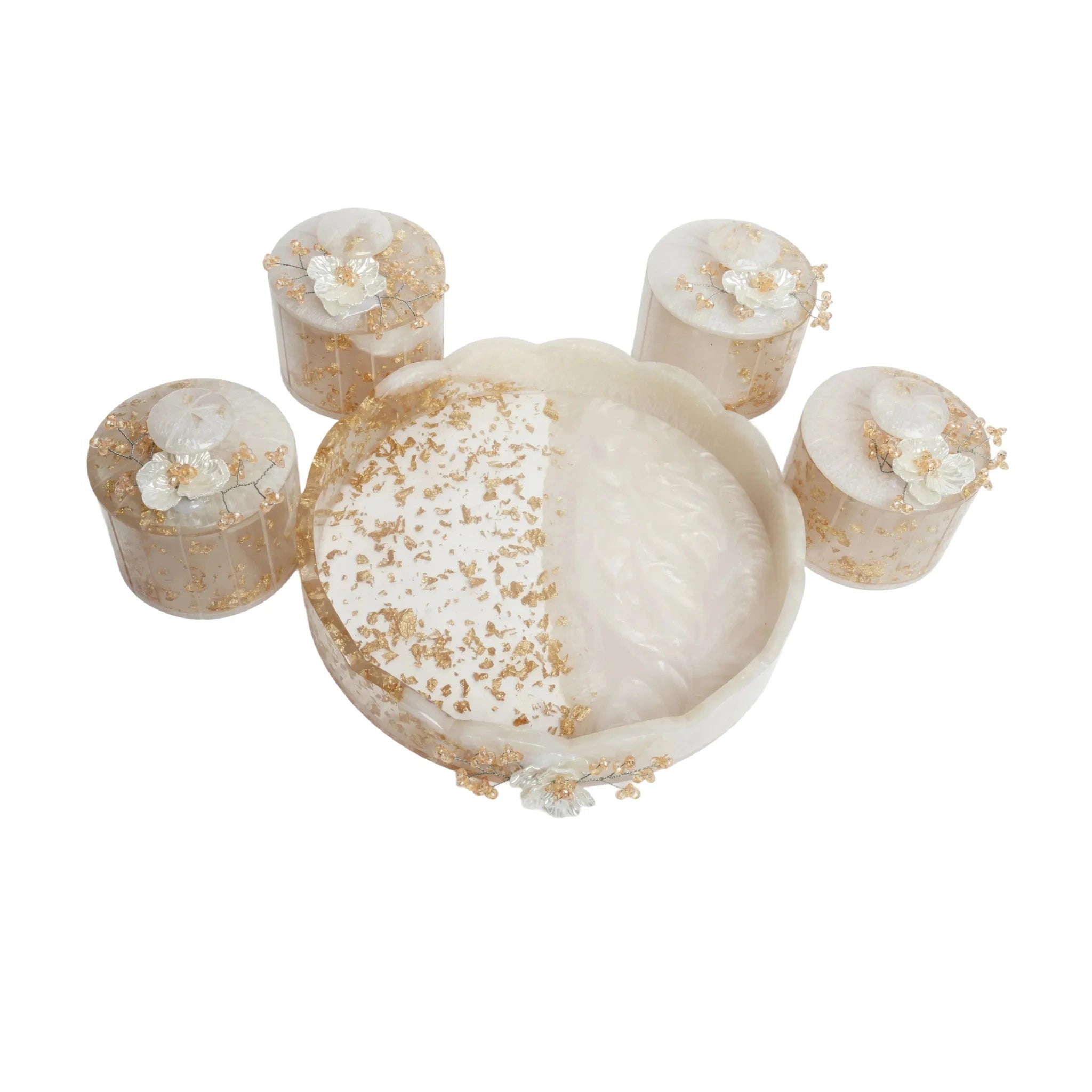 Resin Jar Set of 4 with Decorative Tray – Airtight Kitchen Storage Containers dry Fruit, Snack, Modern Home Decor Gift