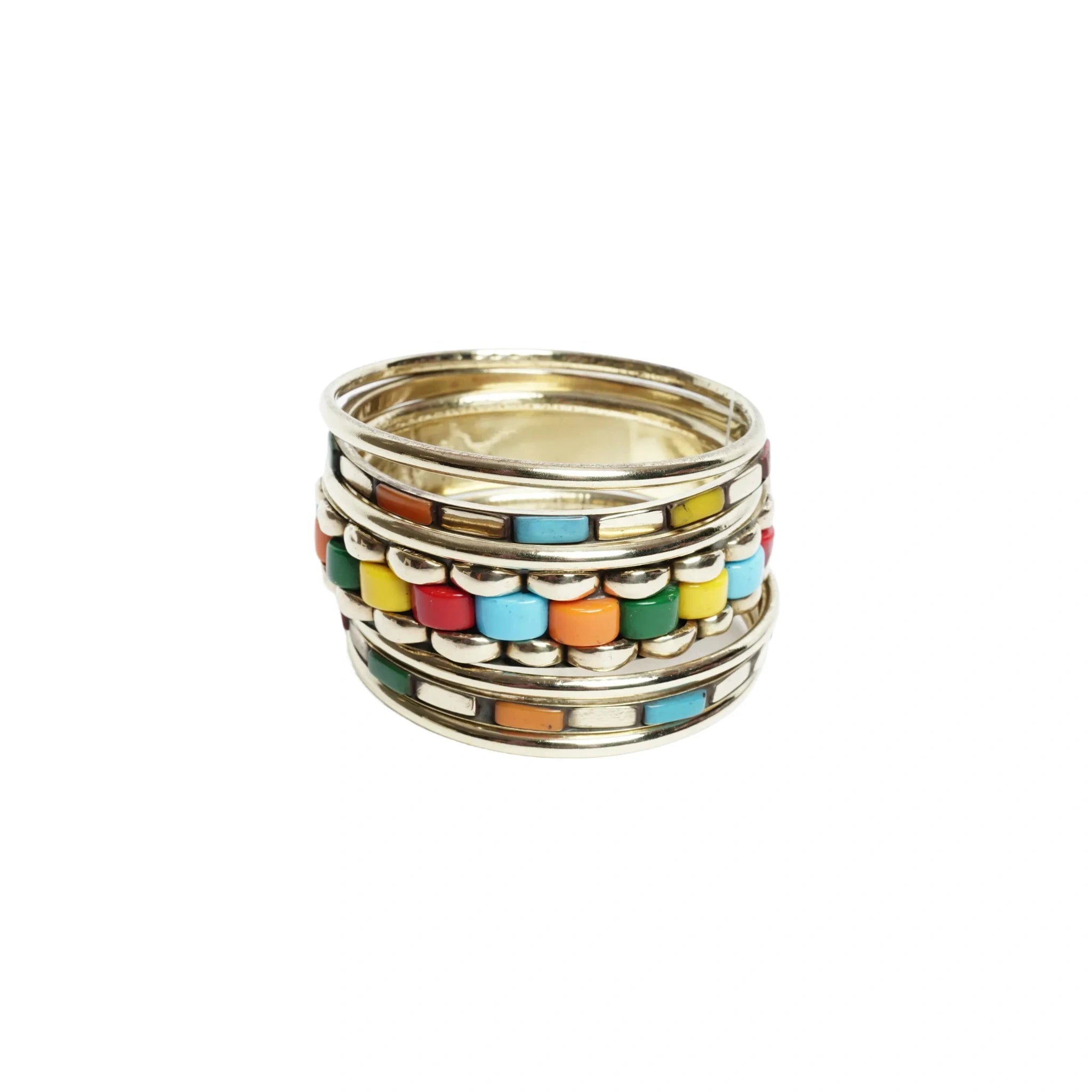 Gold Tone & multicolored Bangle Bracelet Set for Women - Pack of 7 Assorted Stackable Bangles with Resin Work, Fashion Jewelry for Wedding, Party, Daily, Office - gift for her