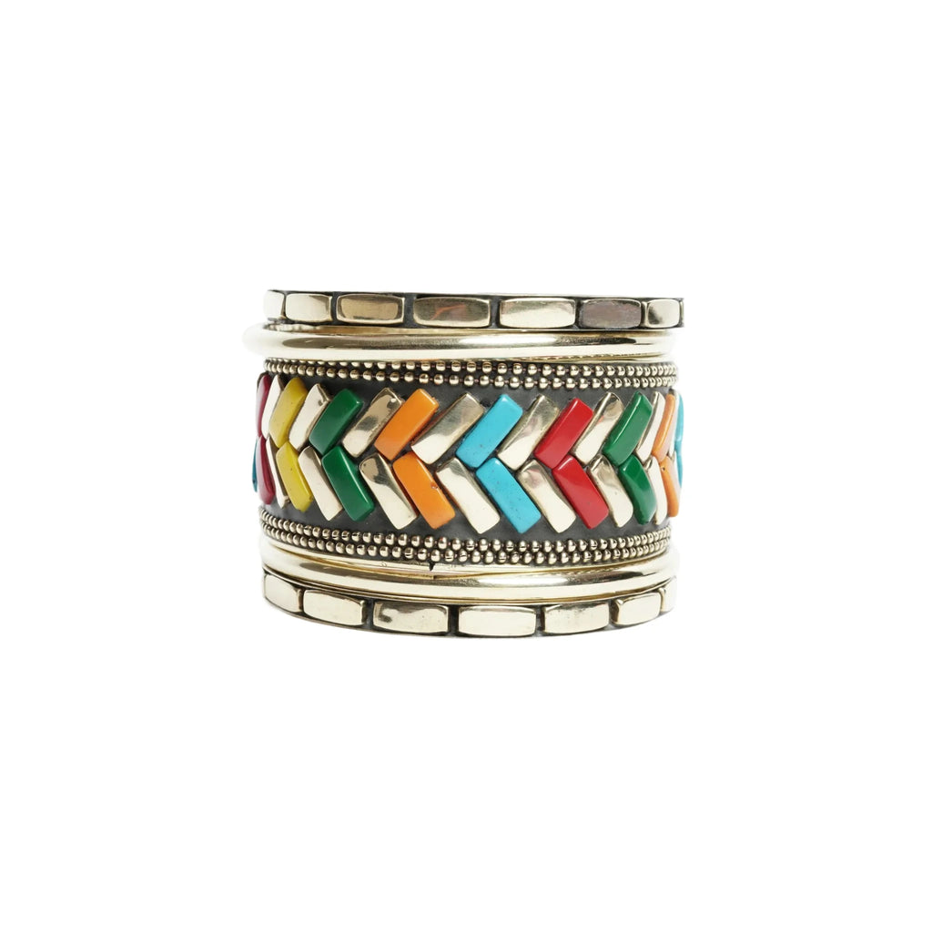 Multicolor Enamel Triangle Pattern Bangle Bracelet Set Gold Tone Stackable Bangles for Women Set
