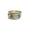 Women's multicolor enamel bead and dot embossed stackable bangle bracelet set silver tone oxidized boho ethnic fashion jewelry set