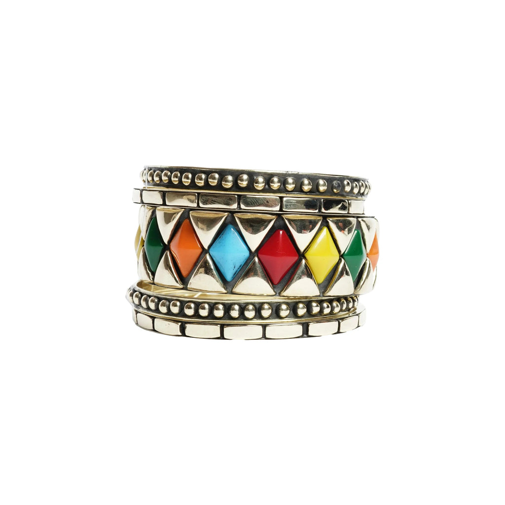 Multicolor Enamel Diamond Pattern Bangle Bracelet Set Gold Tone Stackable Bangles for Women