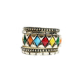 Multicolor Enamel Diamond Pattern Bangle Bracelet Set Gold Tone Stackable Bangles for Women