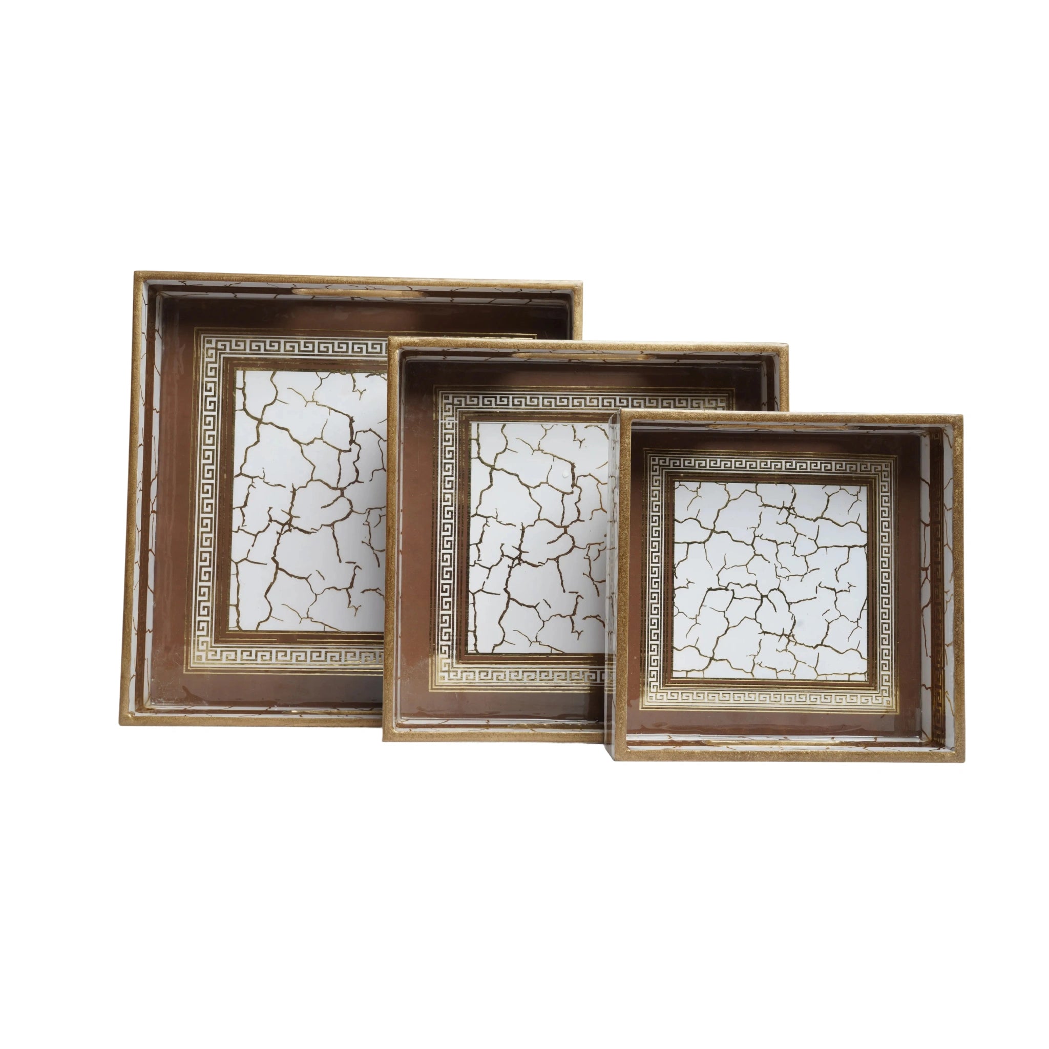 Wooden  Marble With Traditional  golden Frame Serving Tray Set with Gold Engraving Set of 3 (Rectangle)