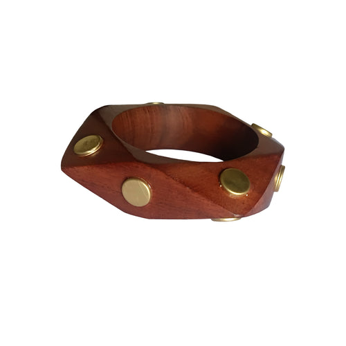 Handmade Wooden Bangle Bracelet Set for Women - Natural Dark Wood & Brass Accents Bohemian Ethnic Jewelry, Set of 1 wooden kada with brass work