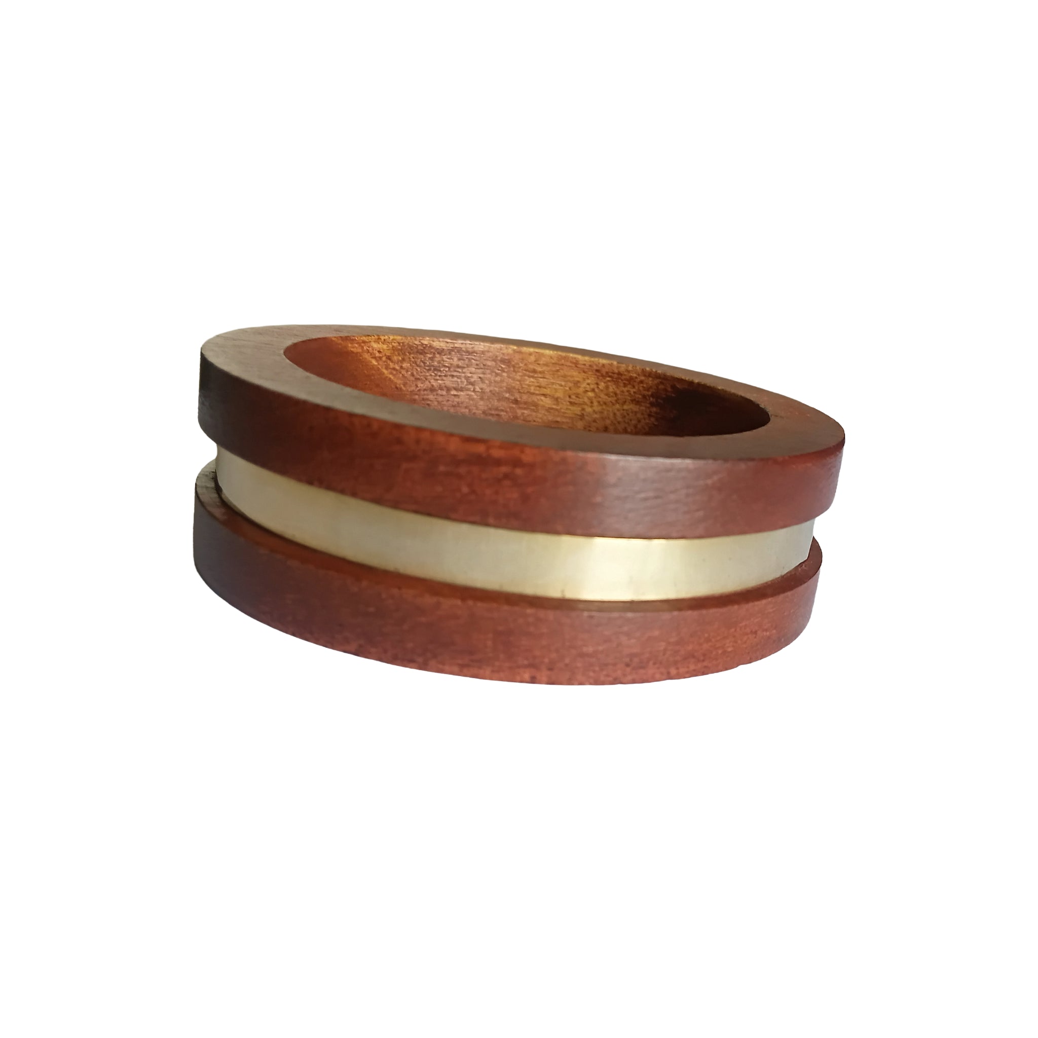 Handmade Wooden Bangle Bracelet Set for Women - Natural Dark Wood & Brass Accents Bohemian Ethnic Jewelry, Set of 1 wooden kada & with brass chudi